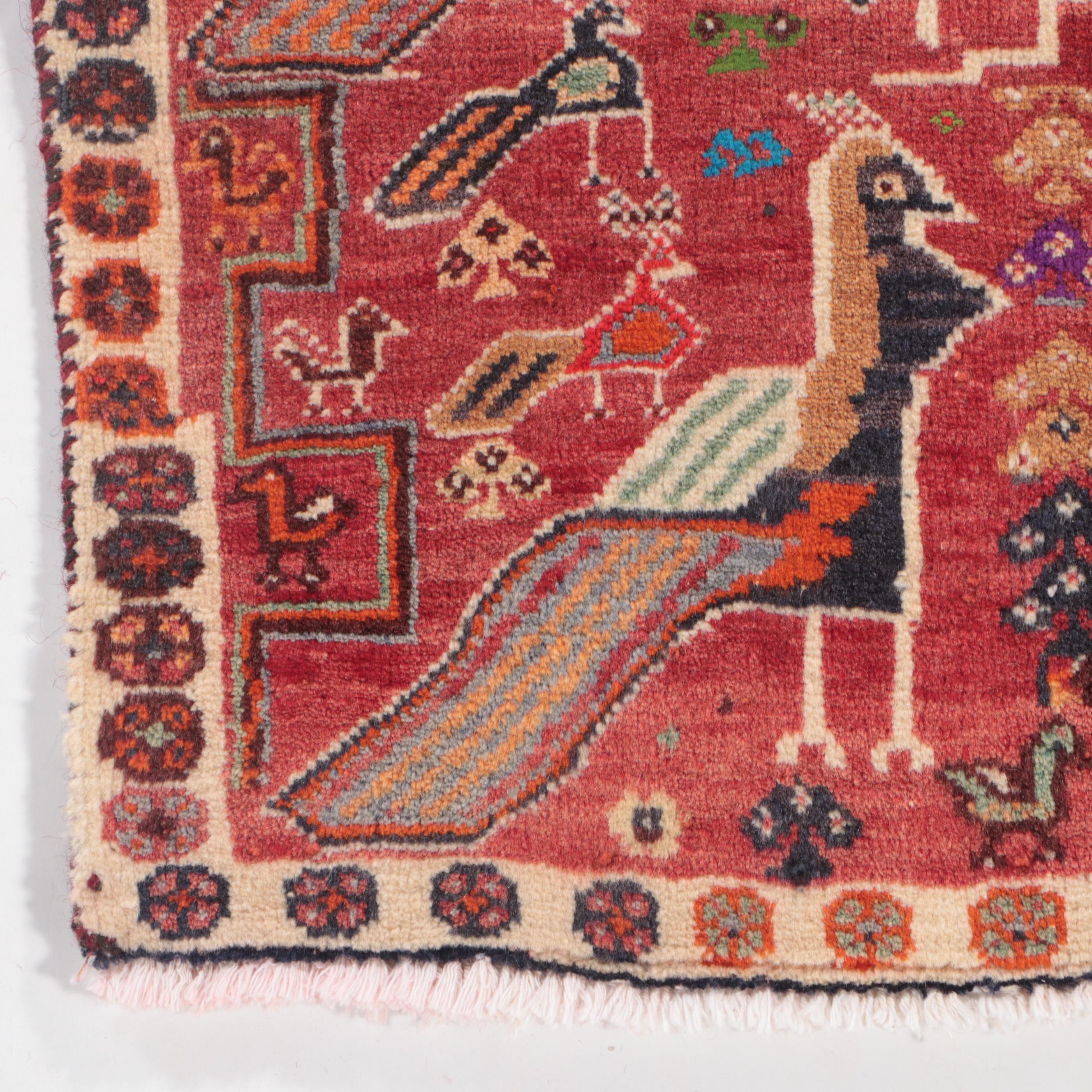 1'10 x 1'10 Hand-Knotted Northwest Persian Pictorial Floor Mat