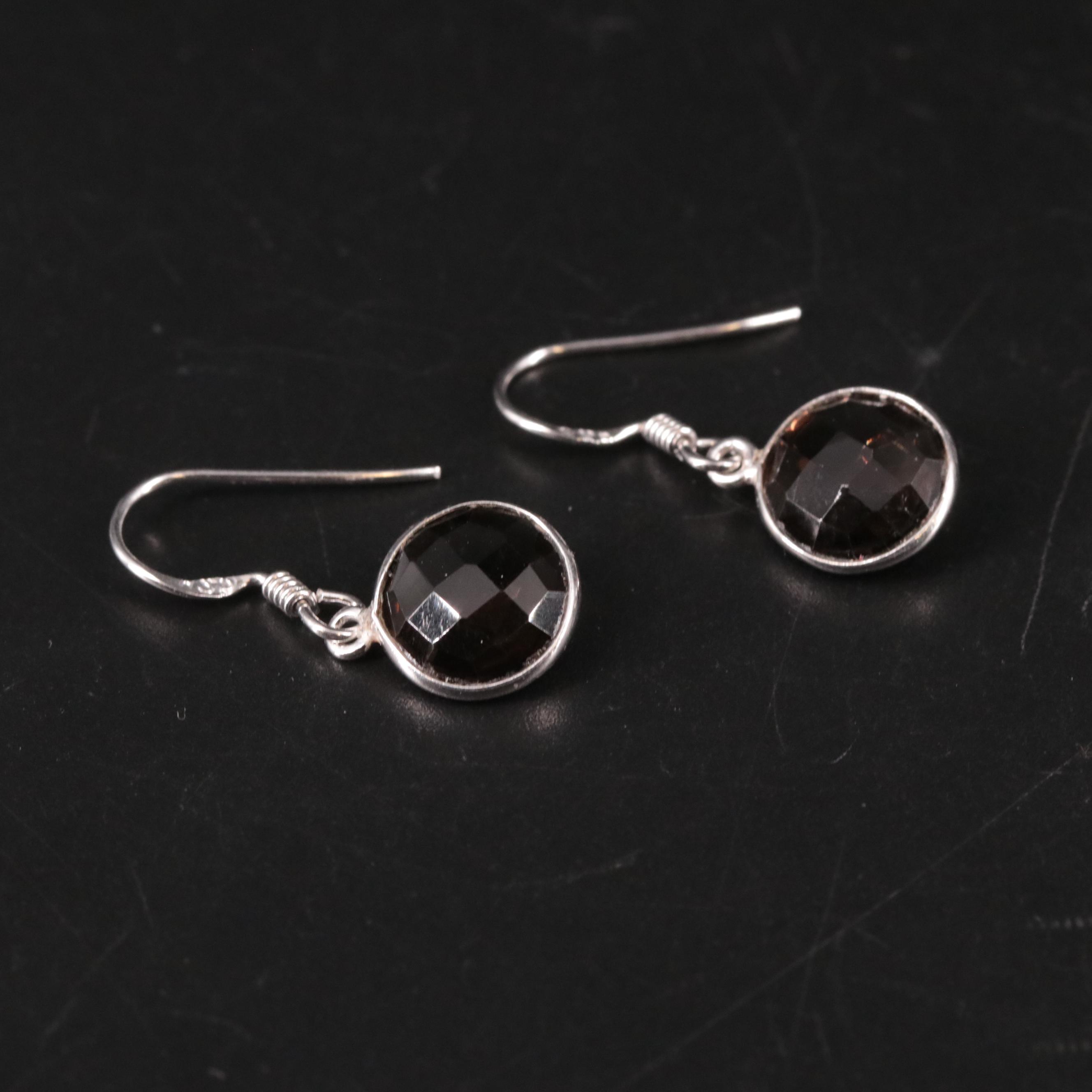 Sterling and Smoky Quartz Drop Earrings