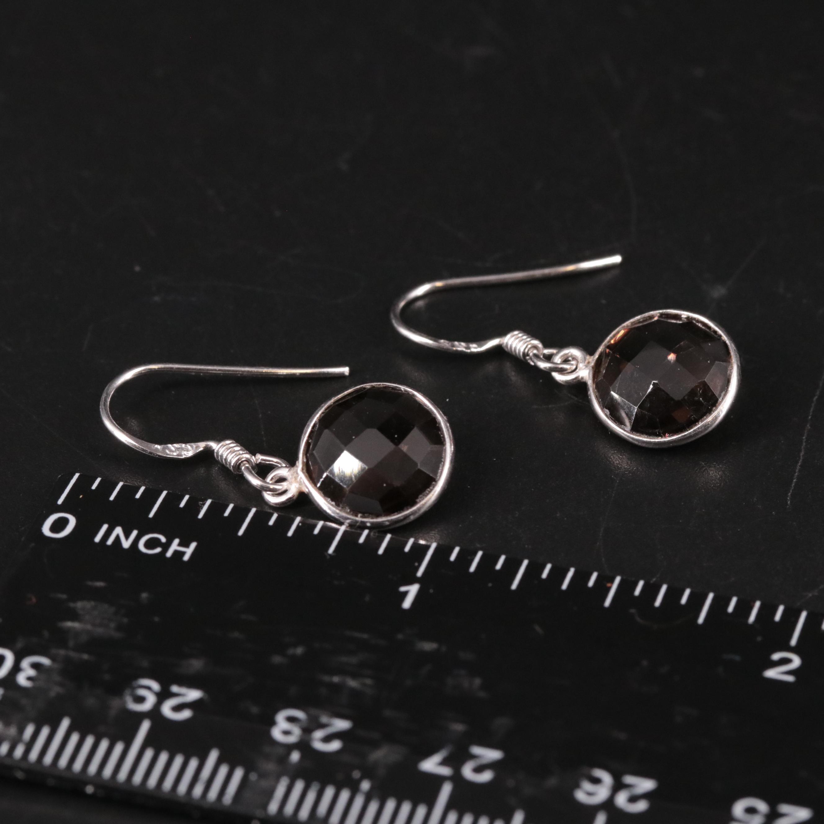Sterling and Smoky Quartz Drop Earrings