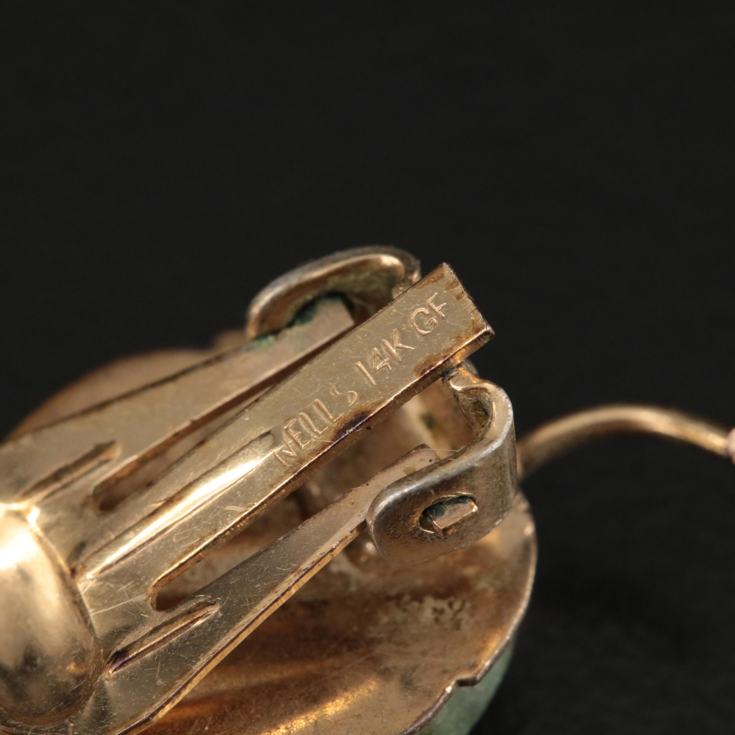 14K Nephrite Budai Pendant and Golf-Filled Leaf Earrings