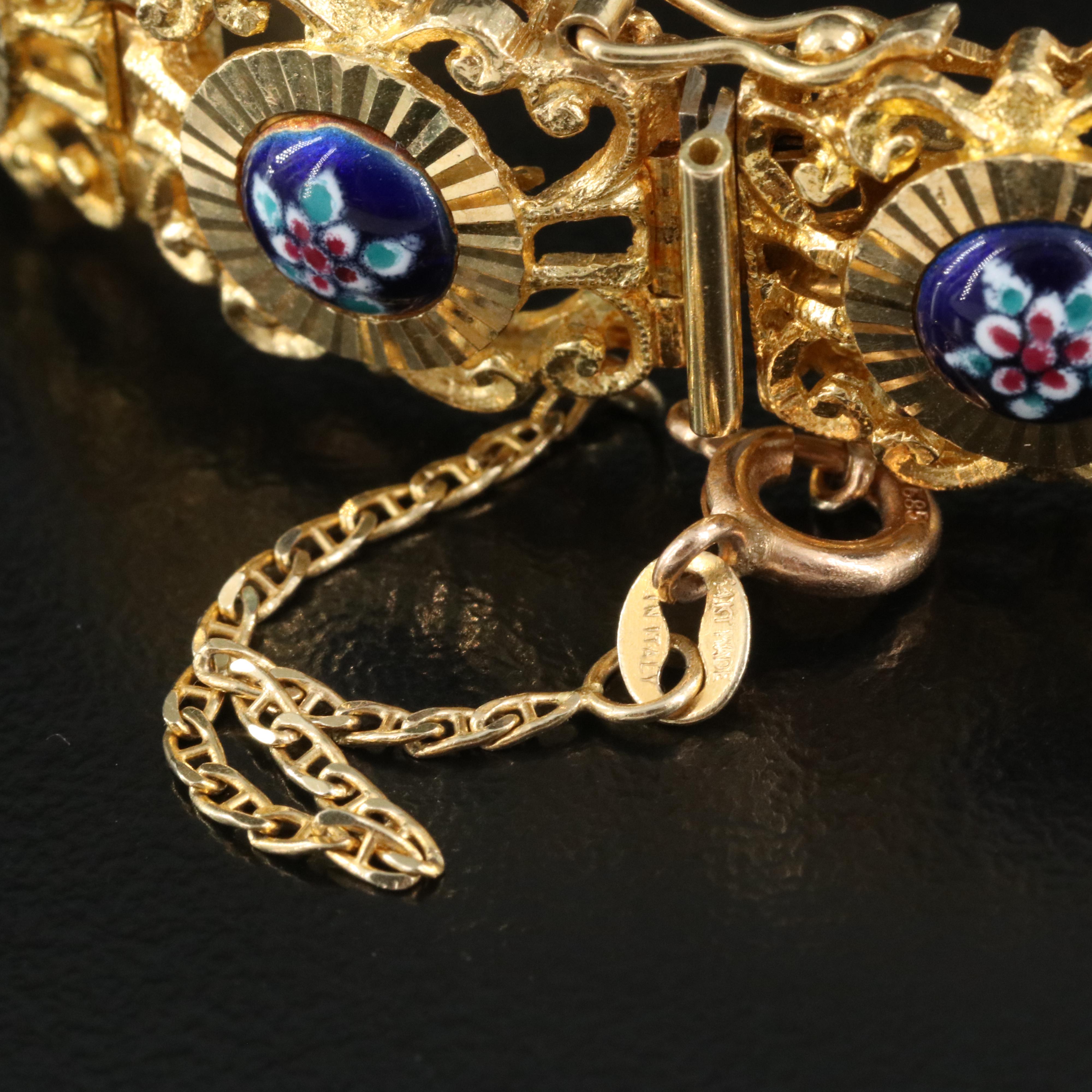 Italian 18K Enamel Scrolled Panel Bracelet