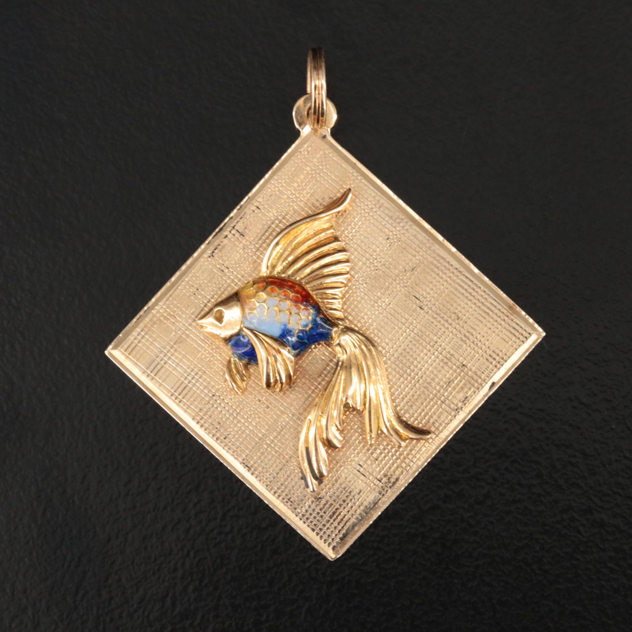 14K Enamel Fish Pendant