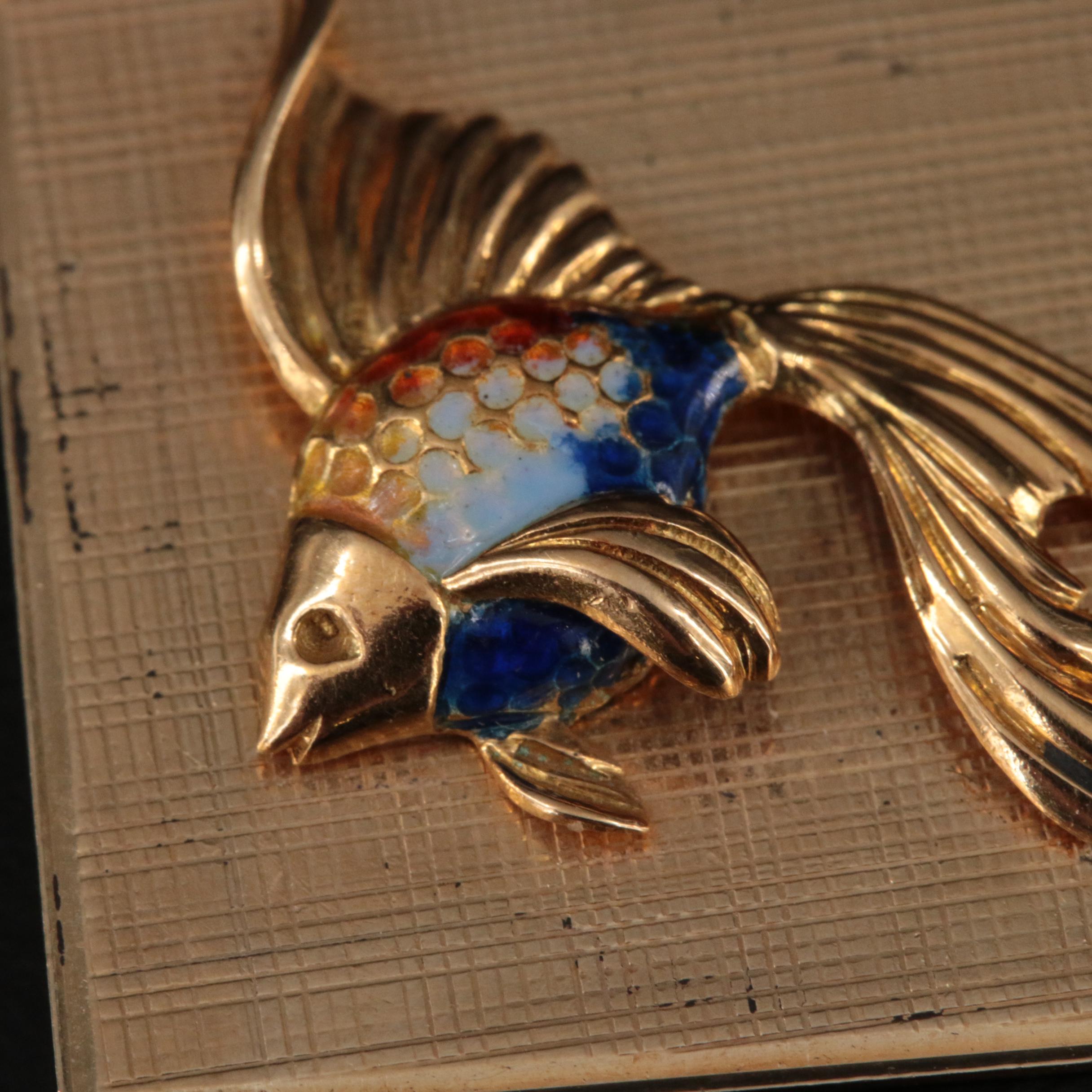 14K Enamel Fish Pendant