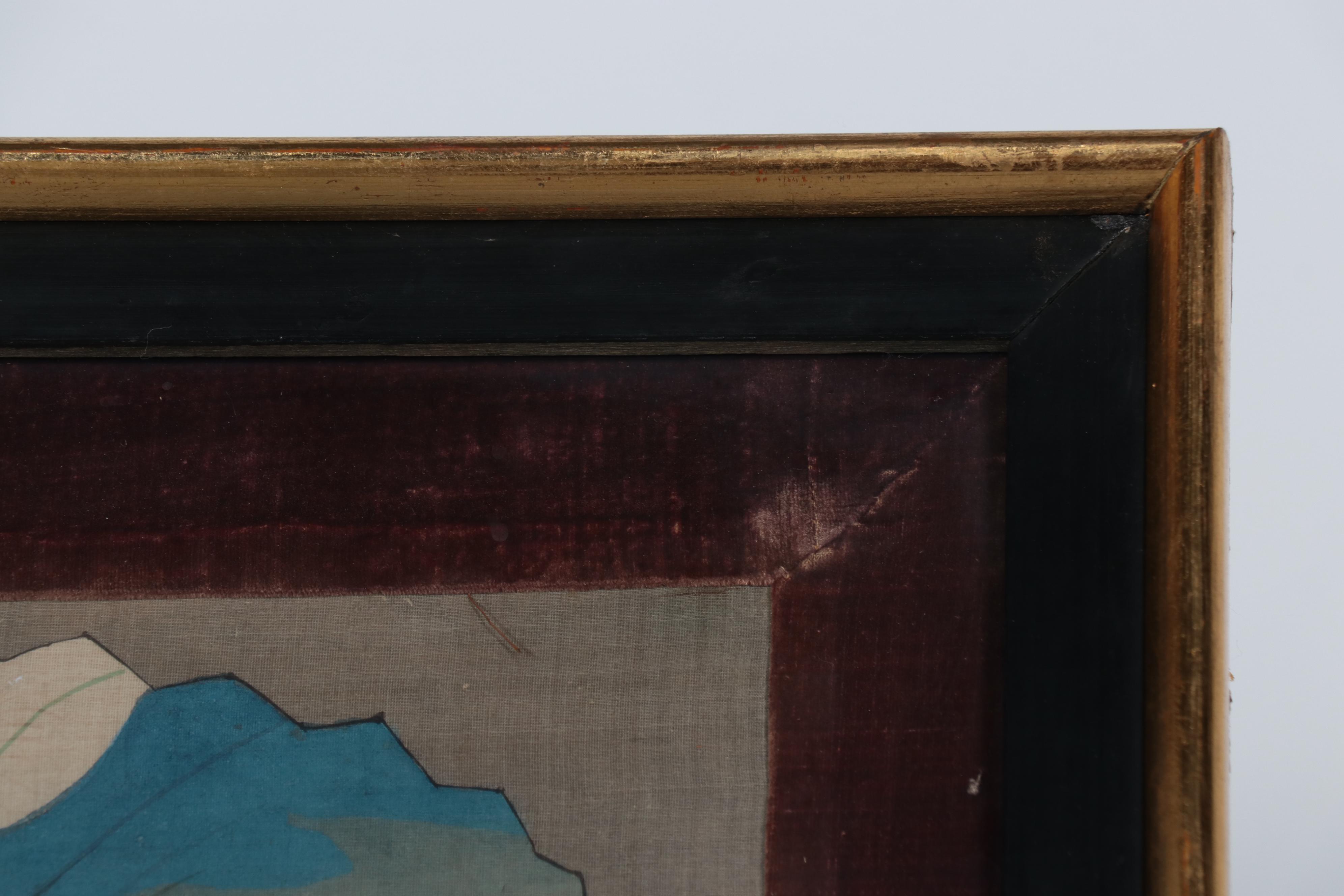 Japanese Meiji Period Full-Length Portrait Gouache Painting of a Woman