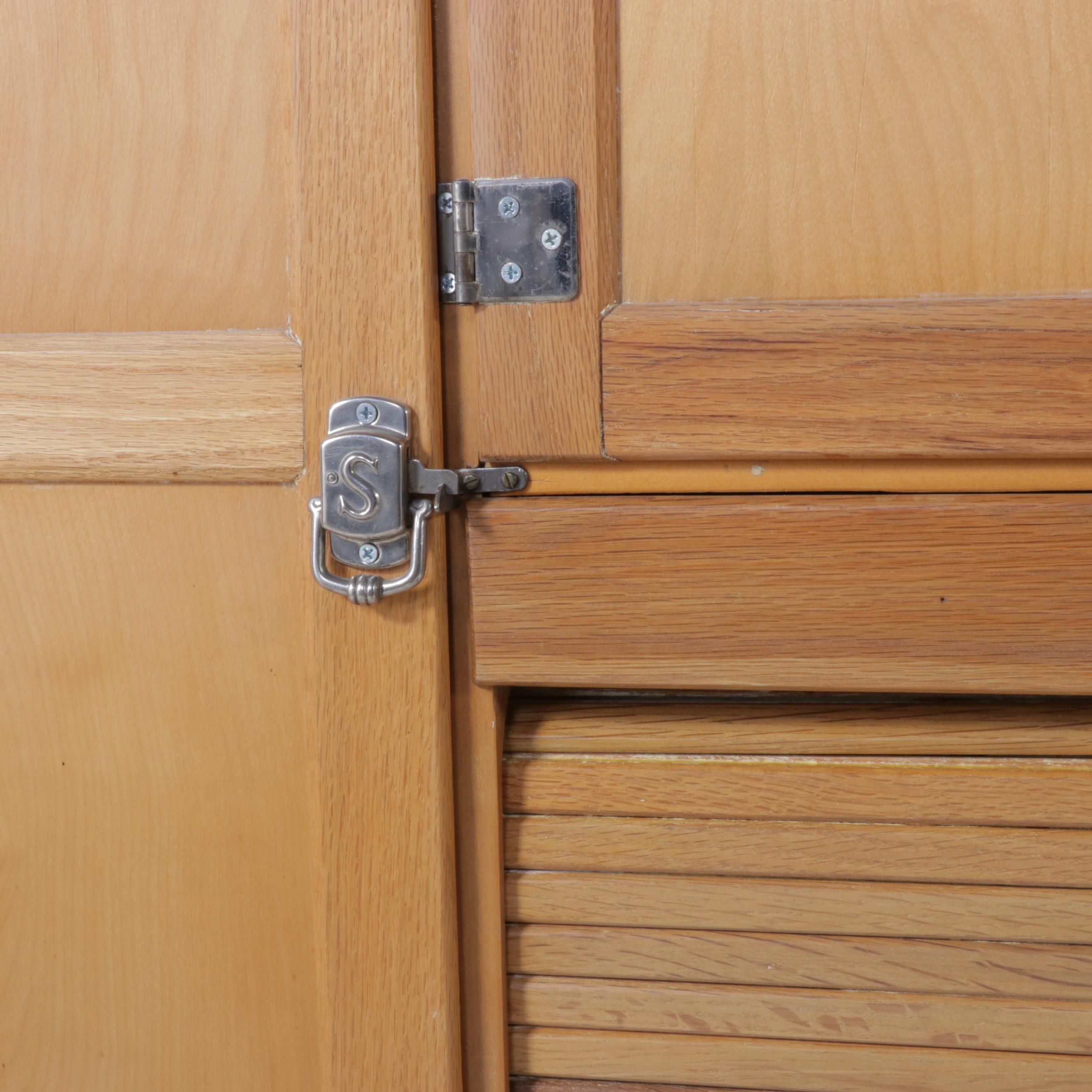 Sellers Oak and Enamel Work Top Hoosier Style Kitchen Cabinet, circa 1940