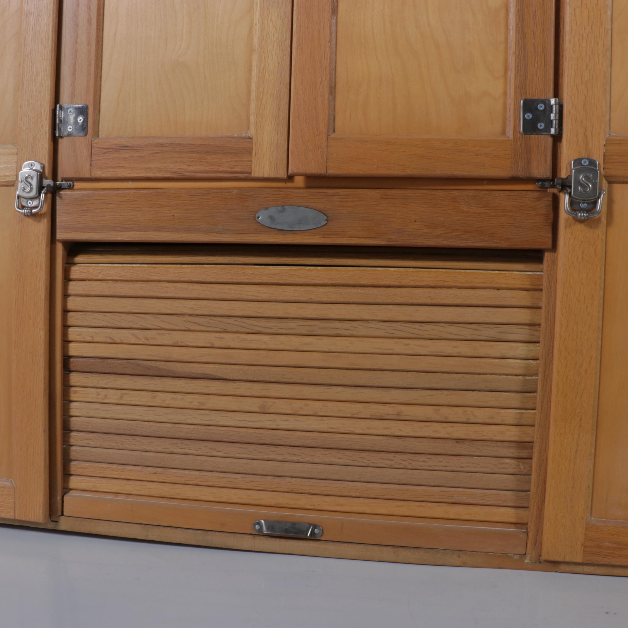 Sellers Oak and Enamel Work Top Hoosier Style Kitchen Cabinet, circa 1940