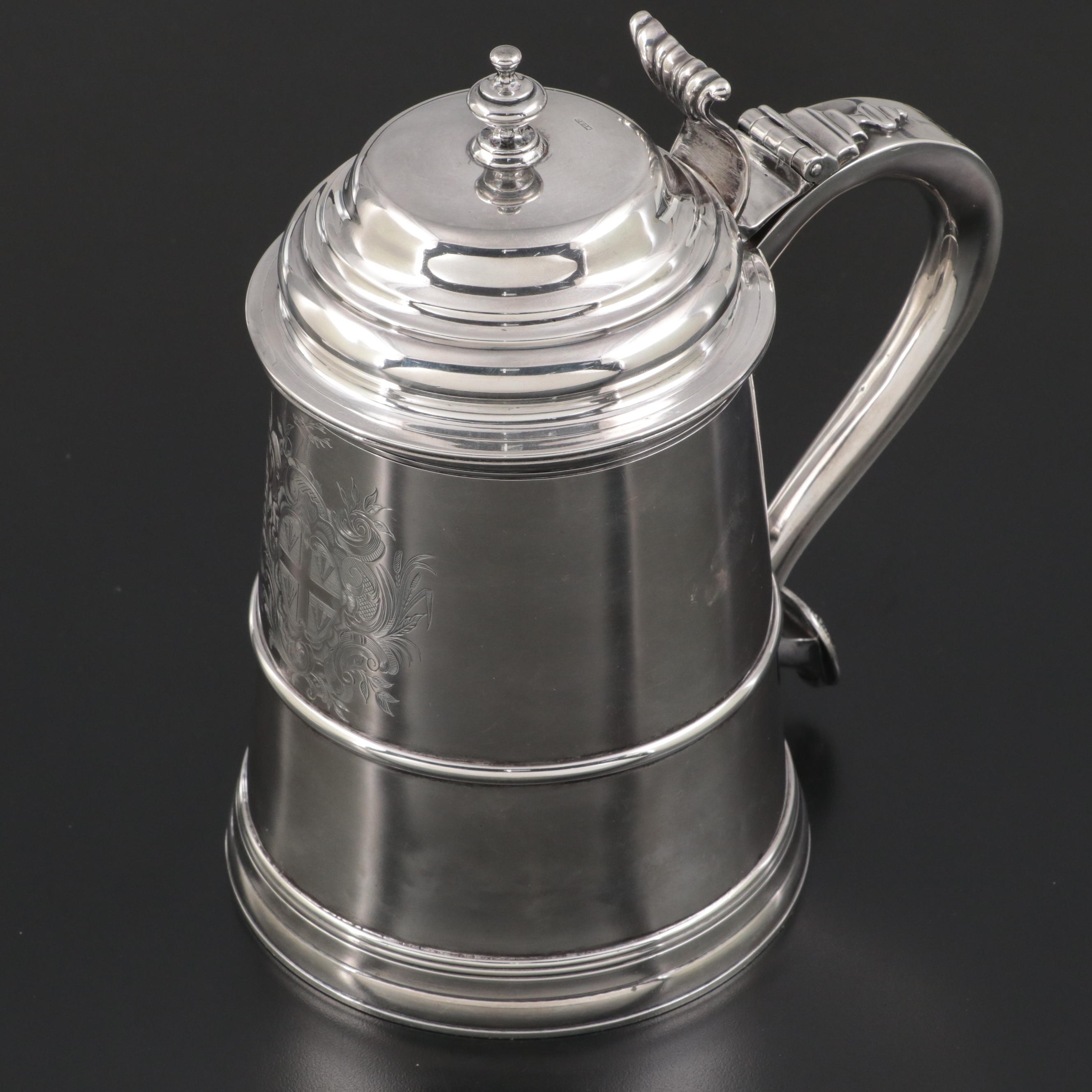 Jacob Hurd of Boston Chased Coin Silver Tankard, Mid-18th Century