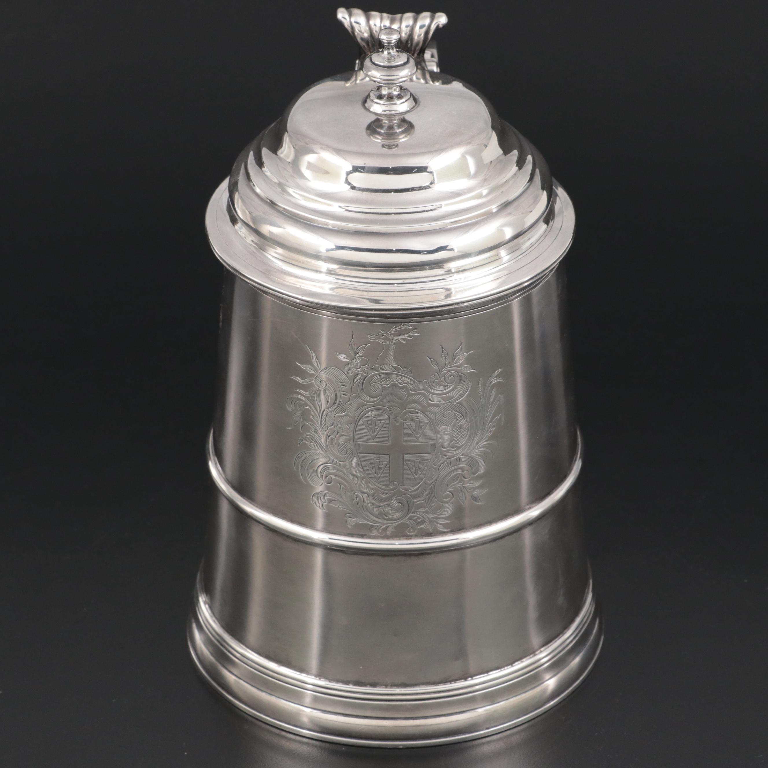 Jacob Hurd of Boston Chased Coin Silver Tankard, Mid-18th Century