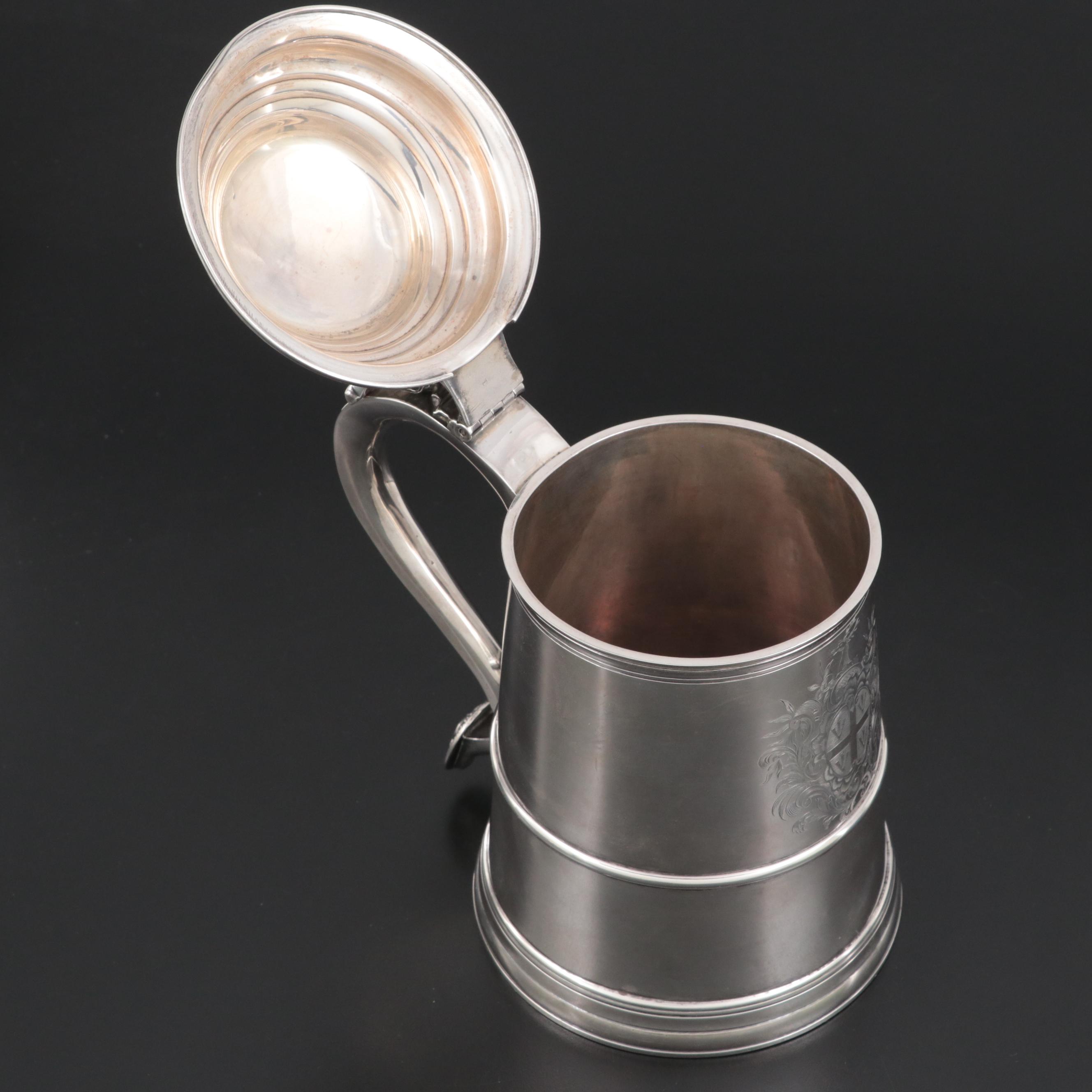 Jacob Hurd of Boston Chased Coin Silver Tankard, Mid-18th Century