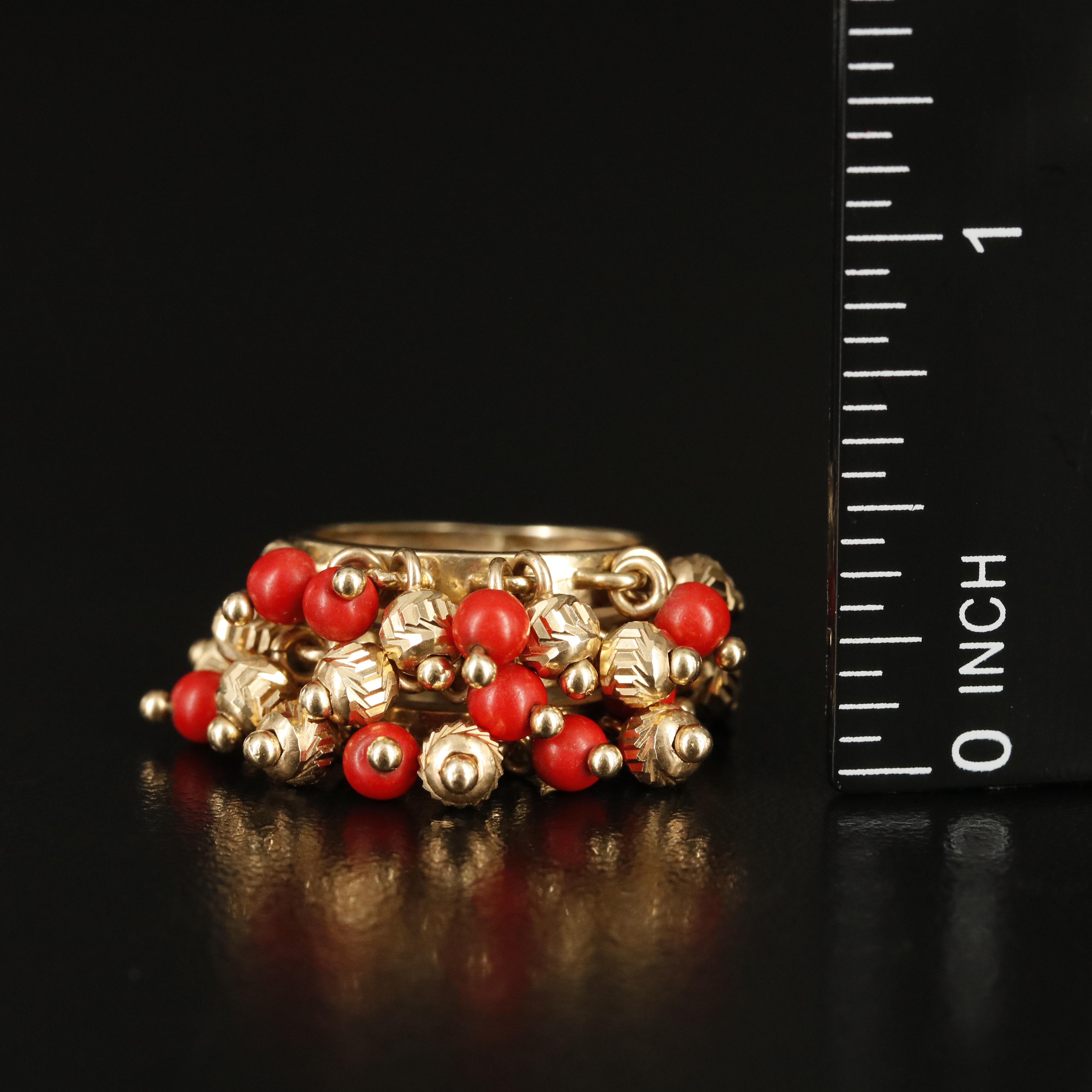 14K Faux Coral Fringe Ring