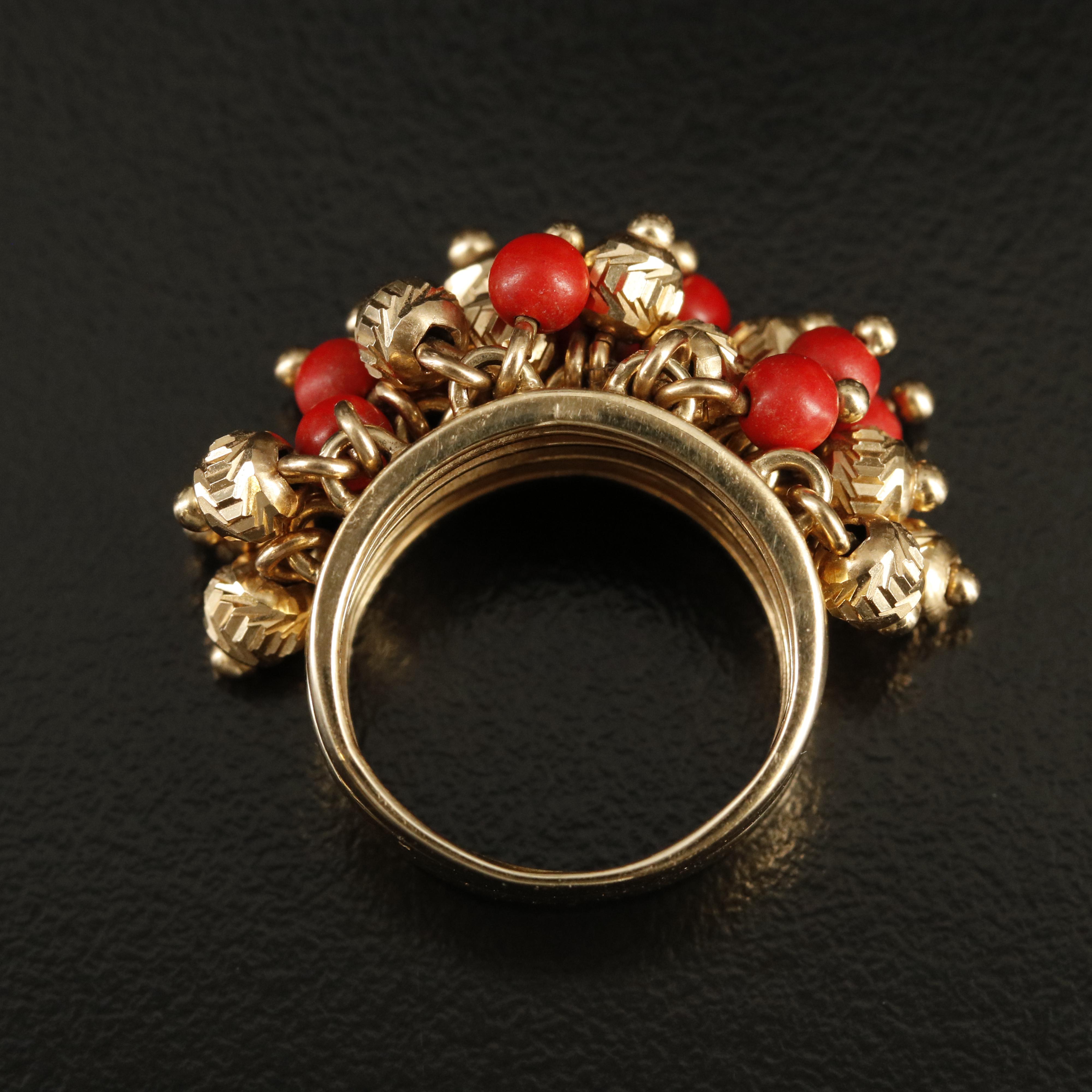 14K Faux Coral Fringe Ring