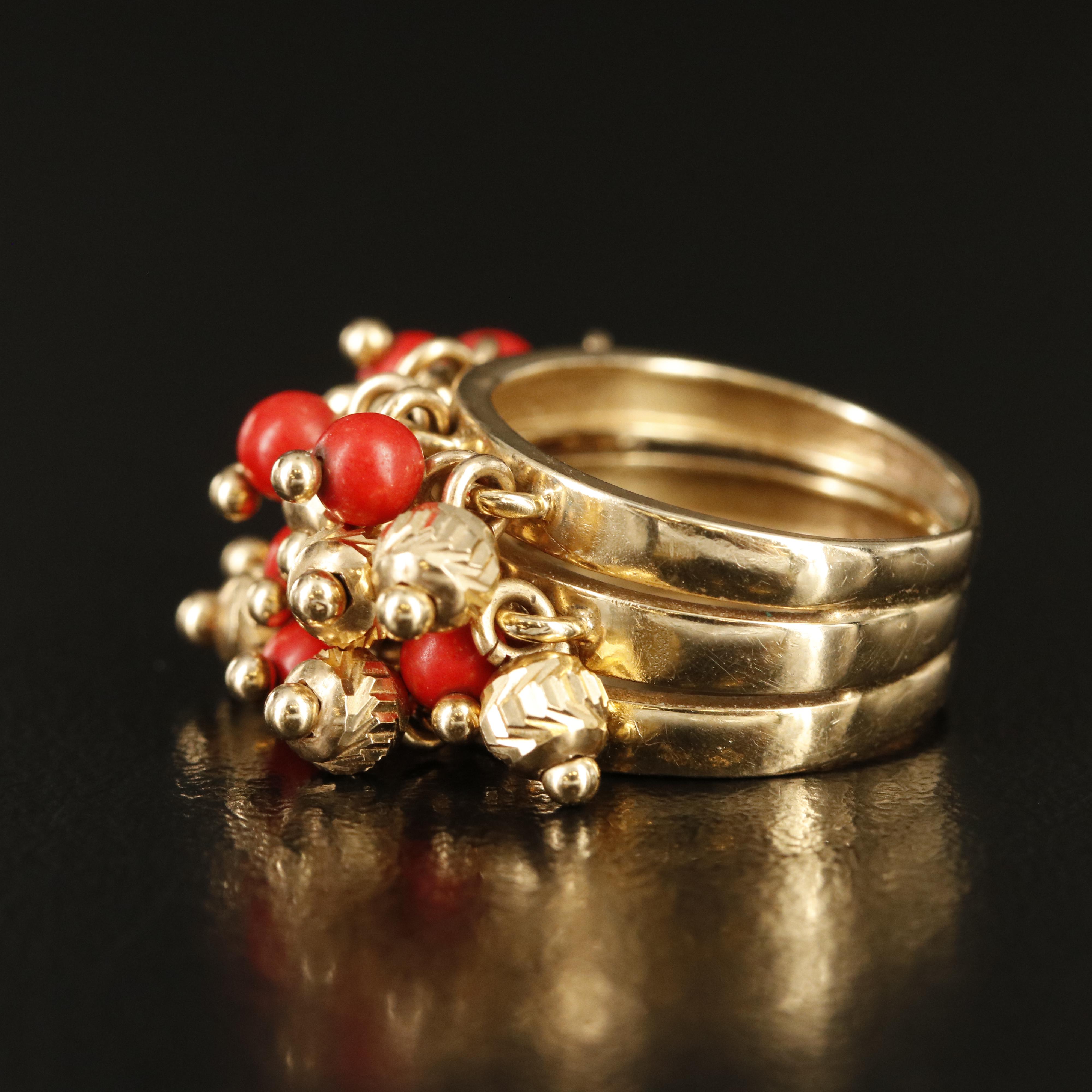 14K Faux Coral Fringe Ring