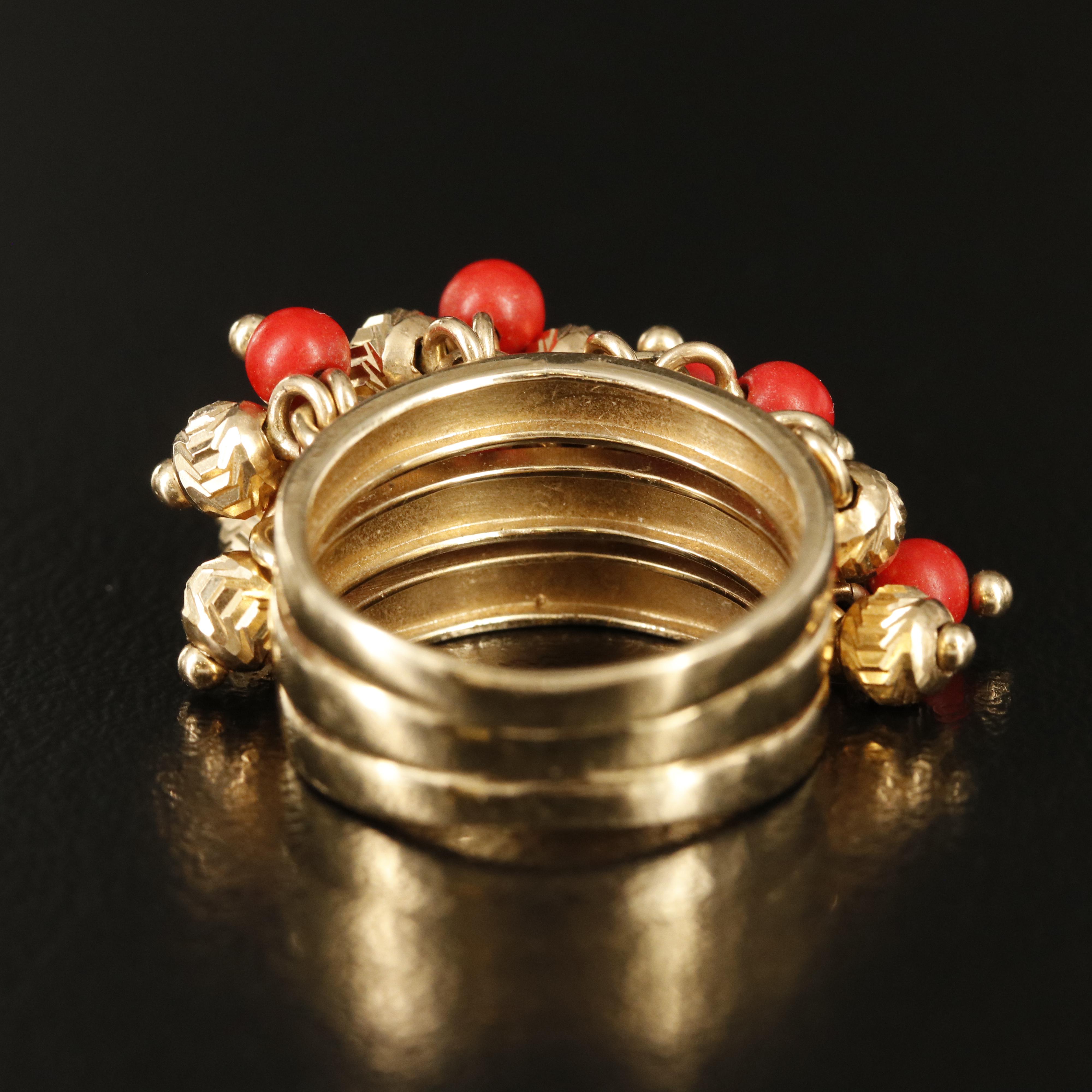 14K Faux Coral Fringe Ring