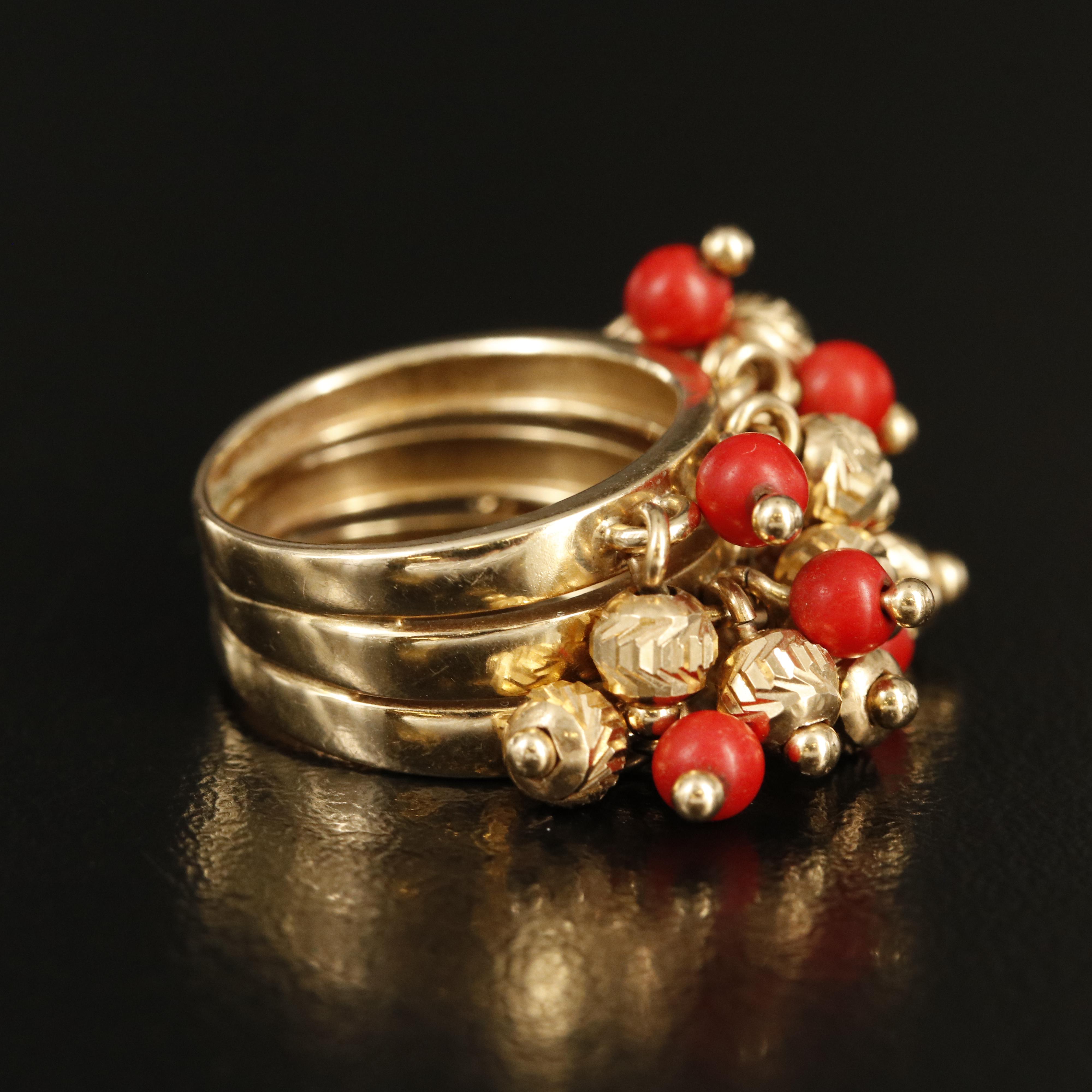 14K Faux Coral Fringe Ring