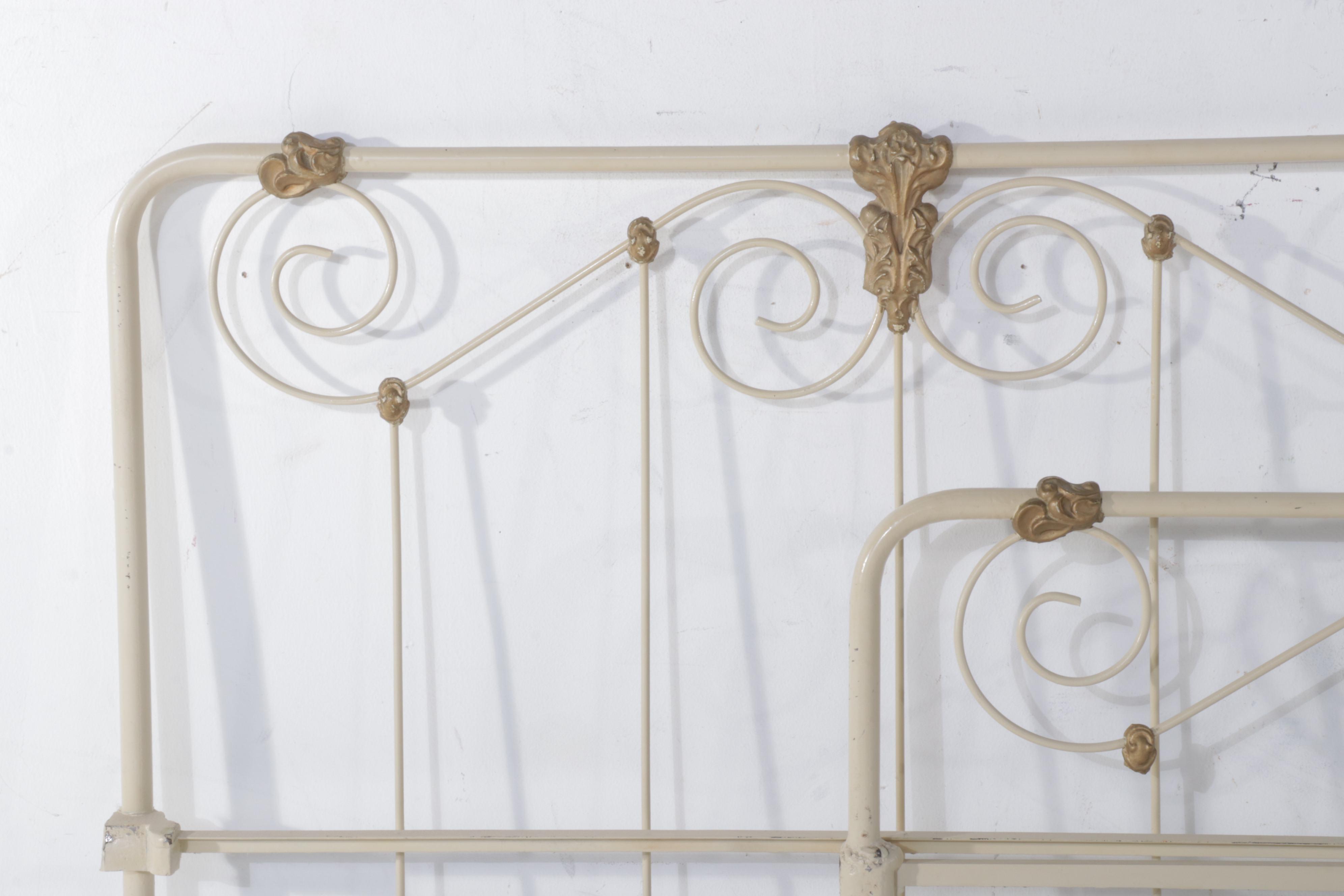 Victorian Style Parcel-Gilt and Tubular Metal Full Size Headboard and Foot Board