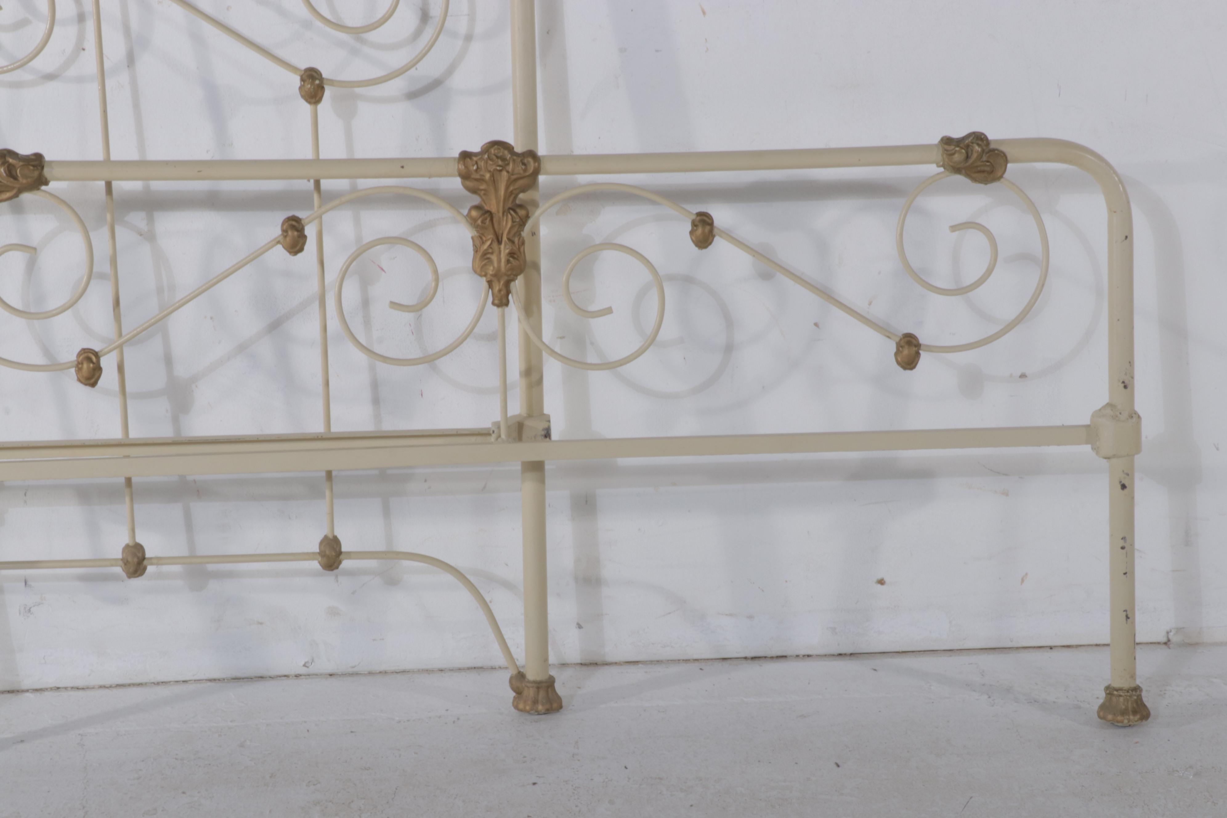 Victorian Style Parcel-Gilt and Tubular Metal Full Size Headboard and Foot Board