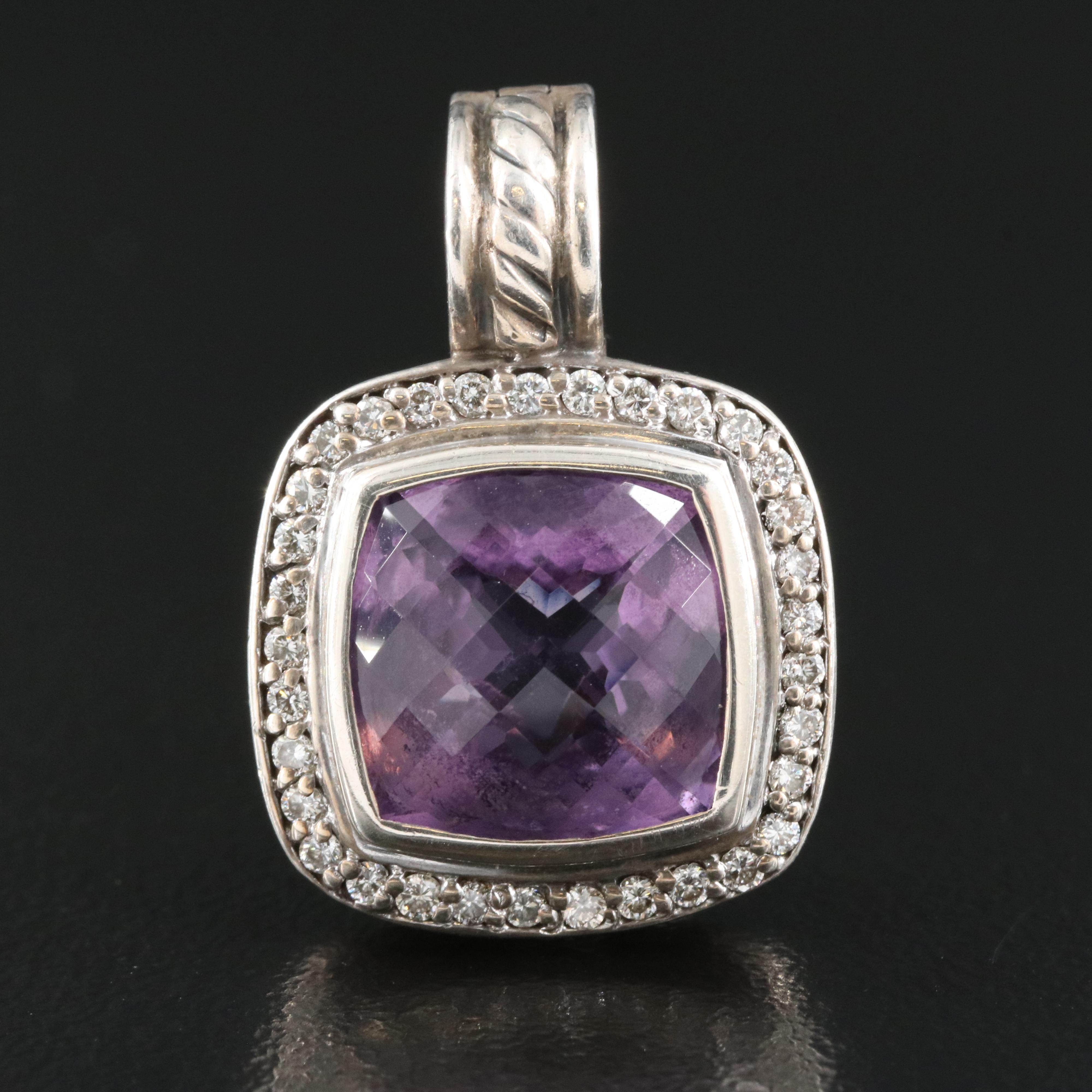 David Yurman Sterling Amethyst and Diamond Enhancer Pendant