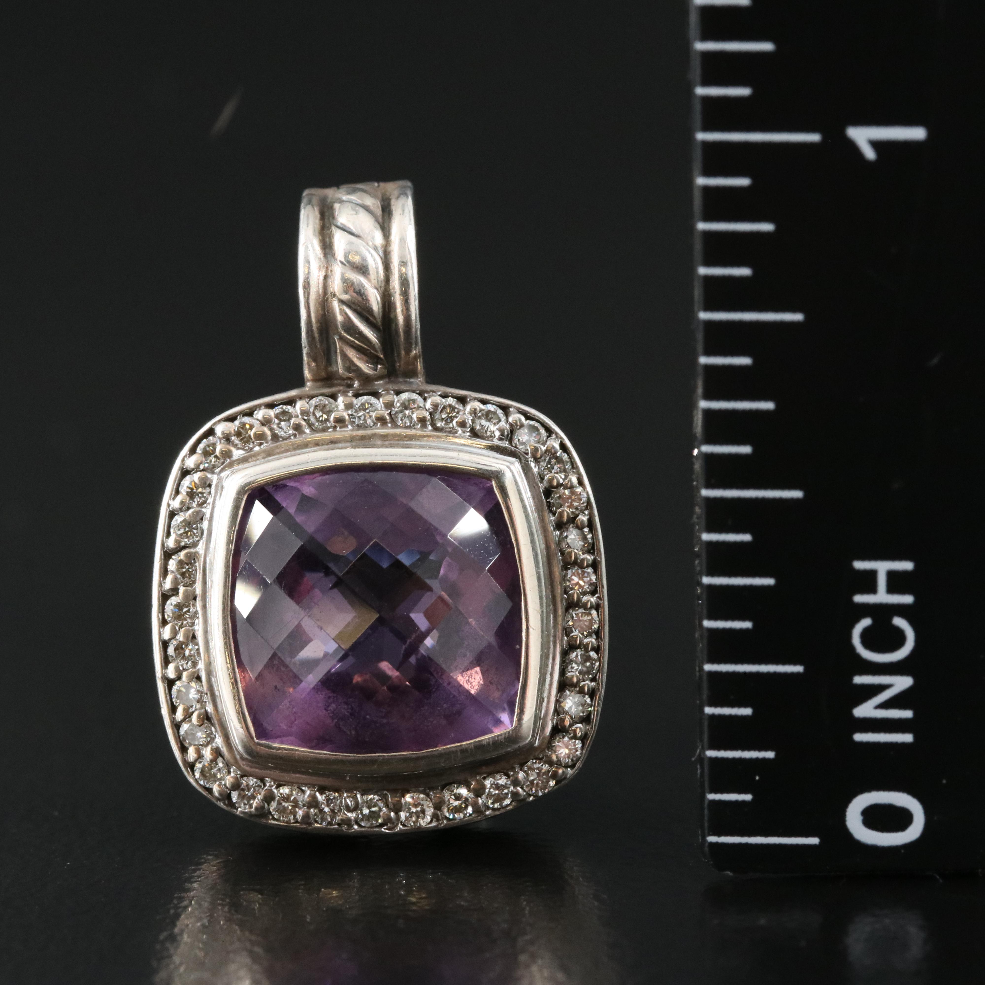 David Yurman Sterling Amethyst and Diamond Enhancer Pendant