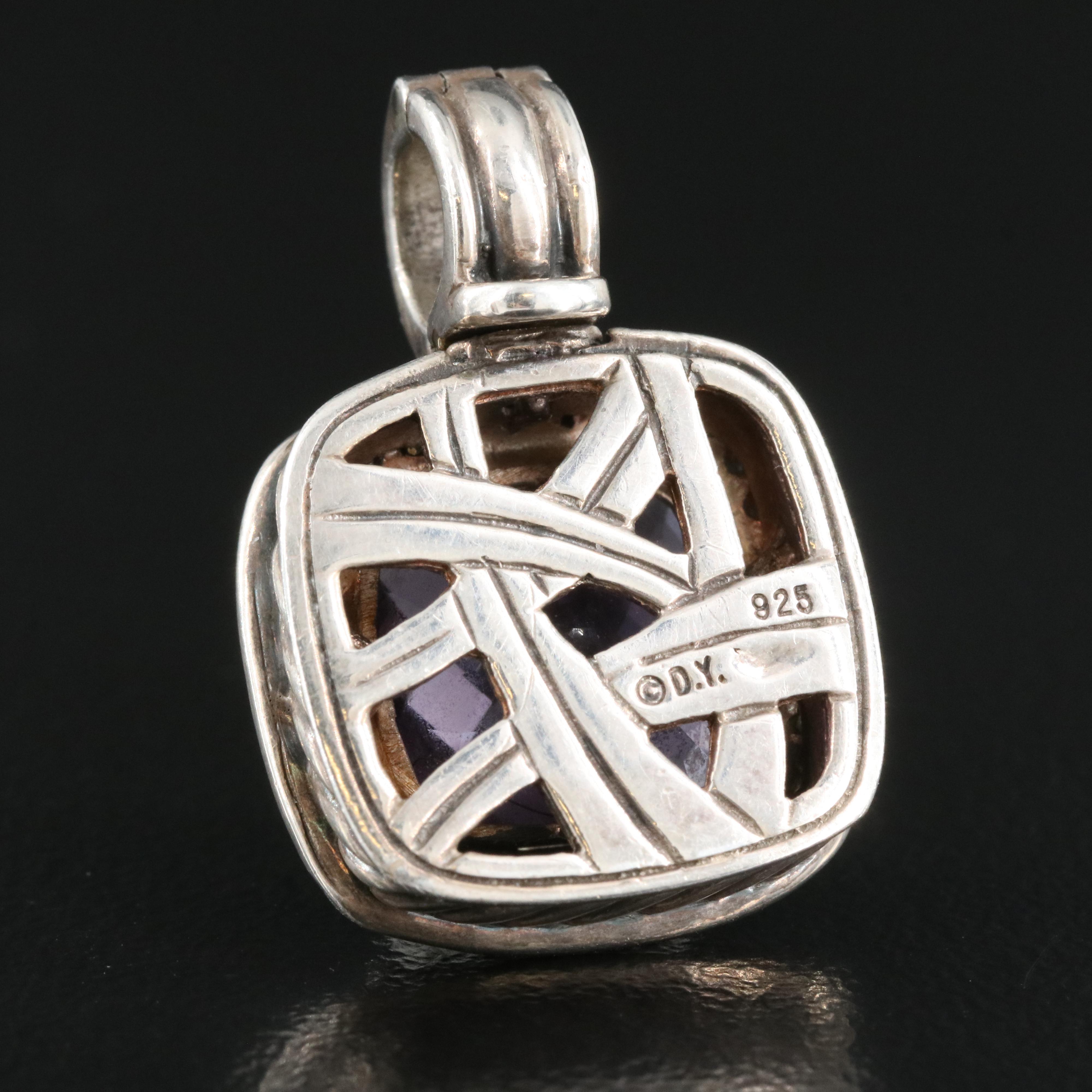 David Yurman Sterling Amethyst and Diamond Enhancer Pendant