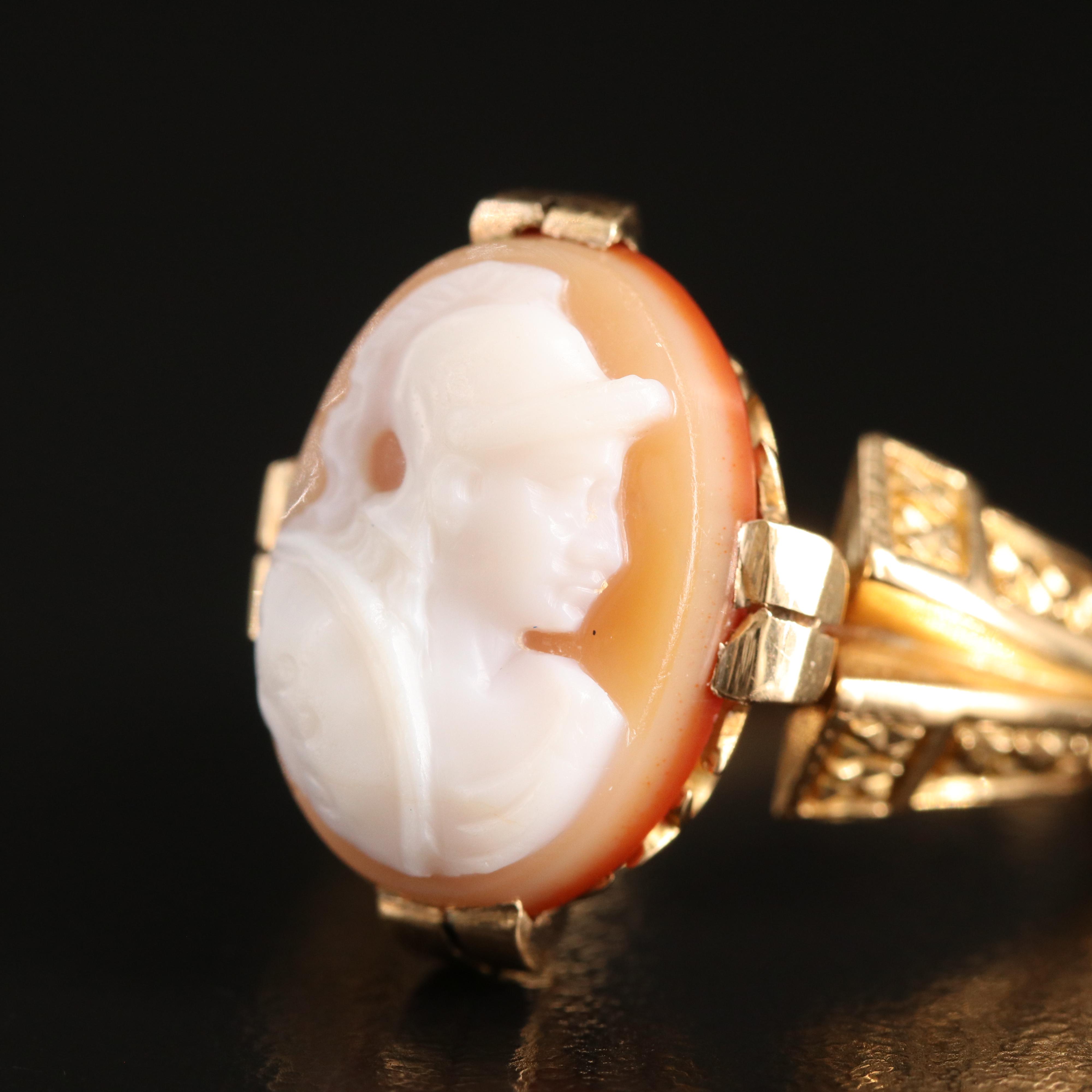 Victorian 18K Sardonyx Roman Soldier Cameo Ring