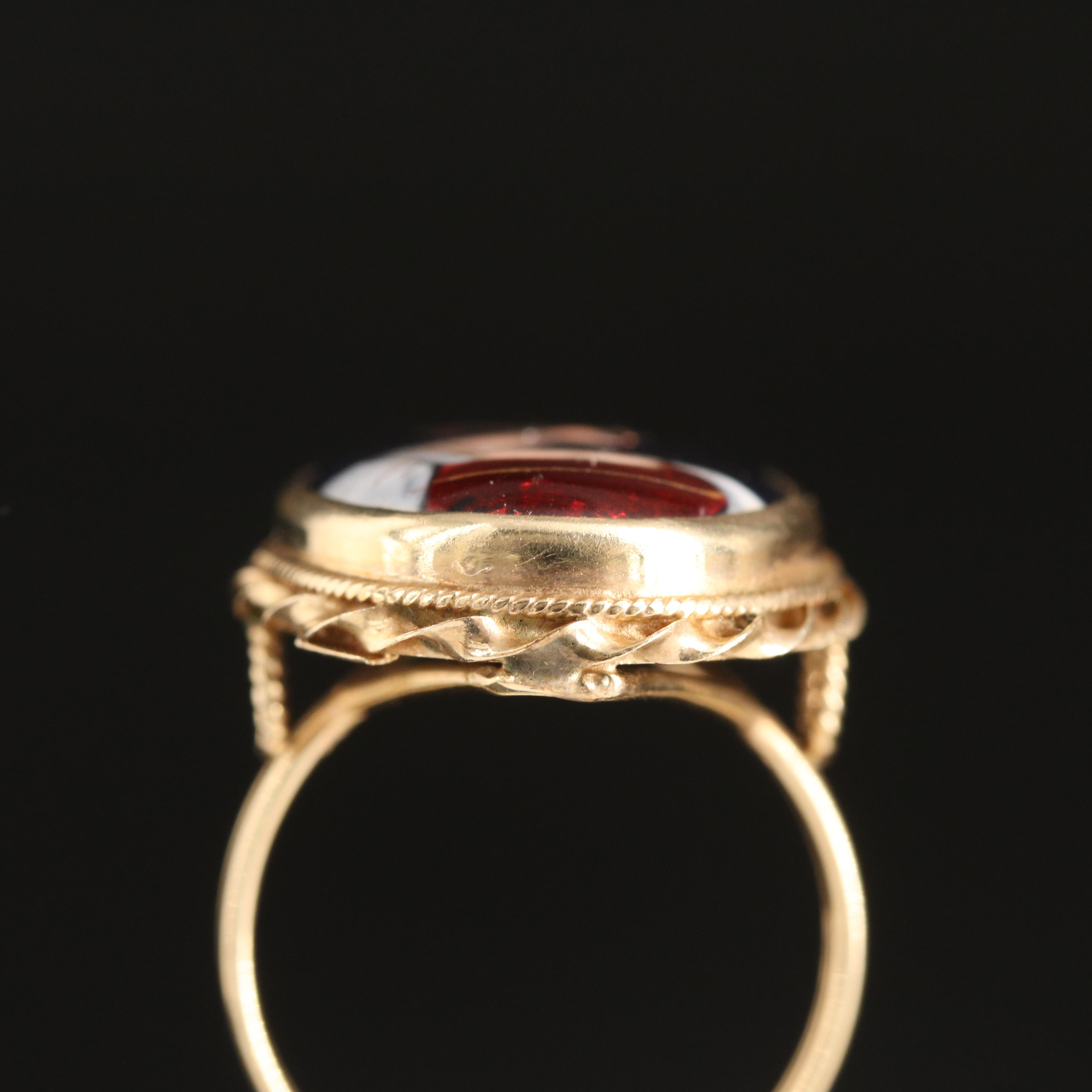Vintage French 14K Enameled Portrait Ring