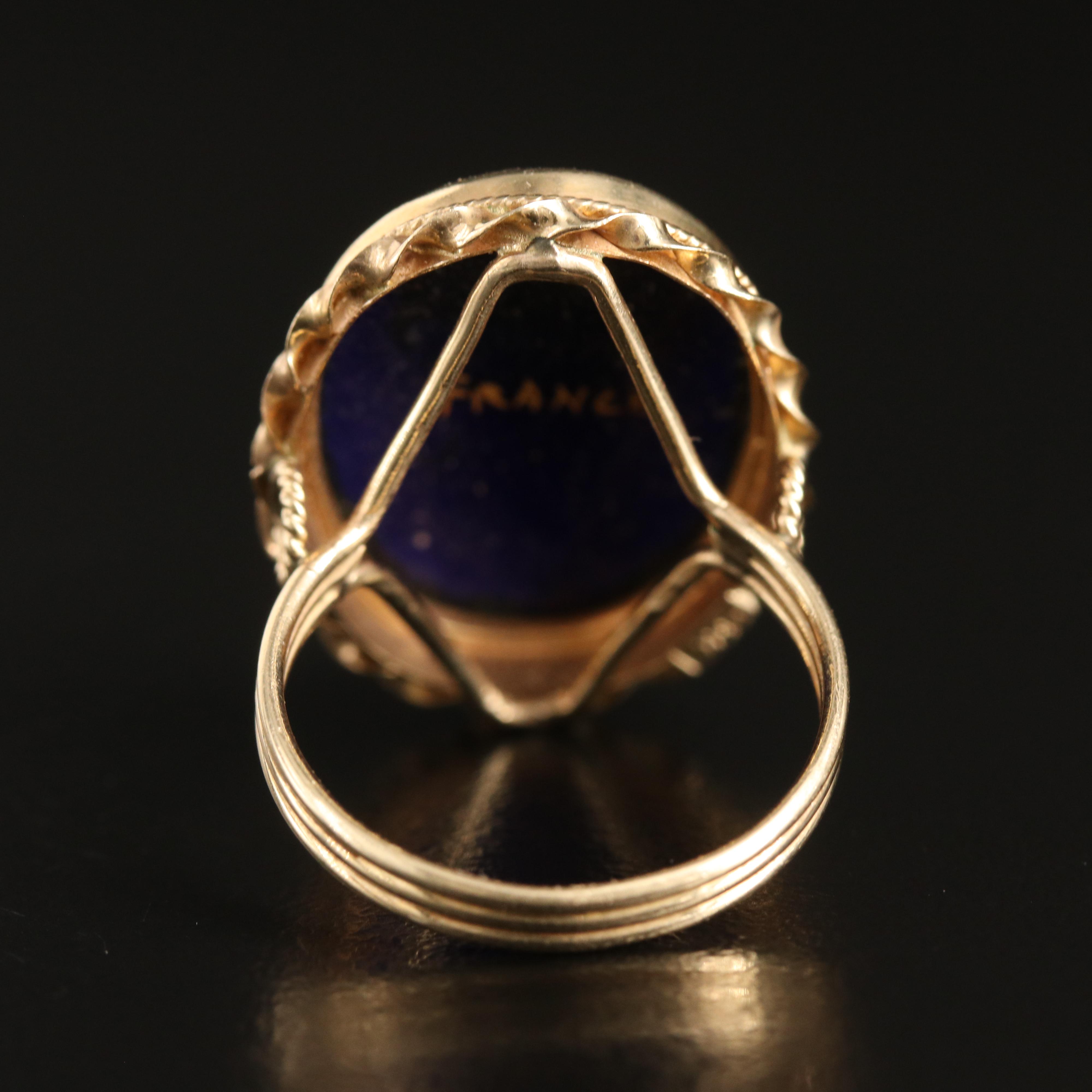 Vintage French 14K Enameled Portrait Ring