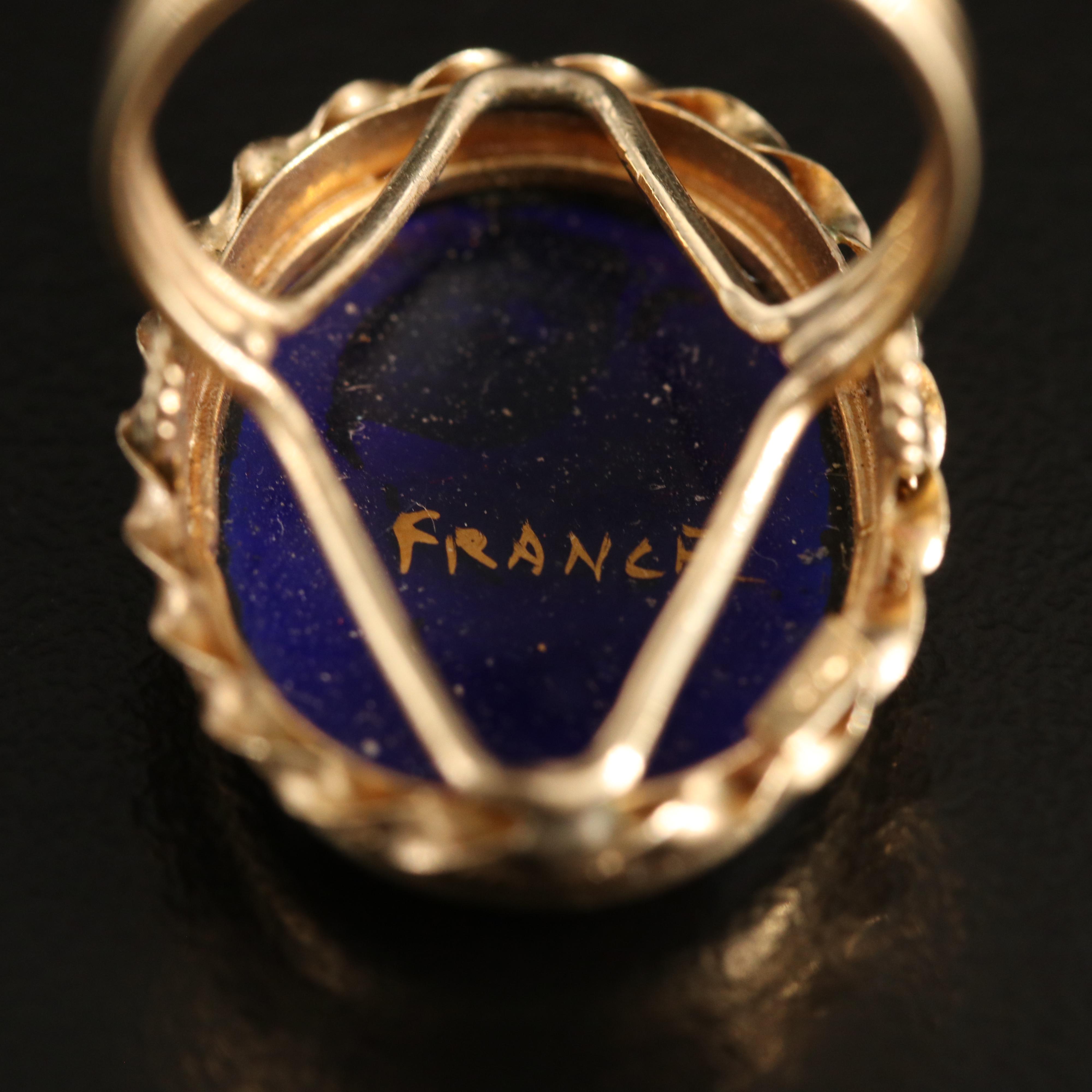 Vintage French 14K Enameled Portrait Ring
