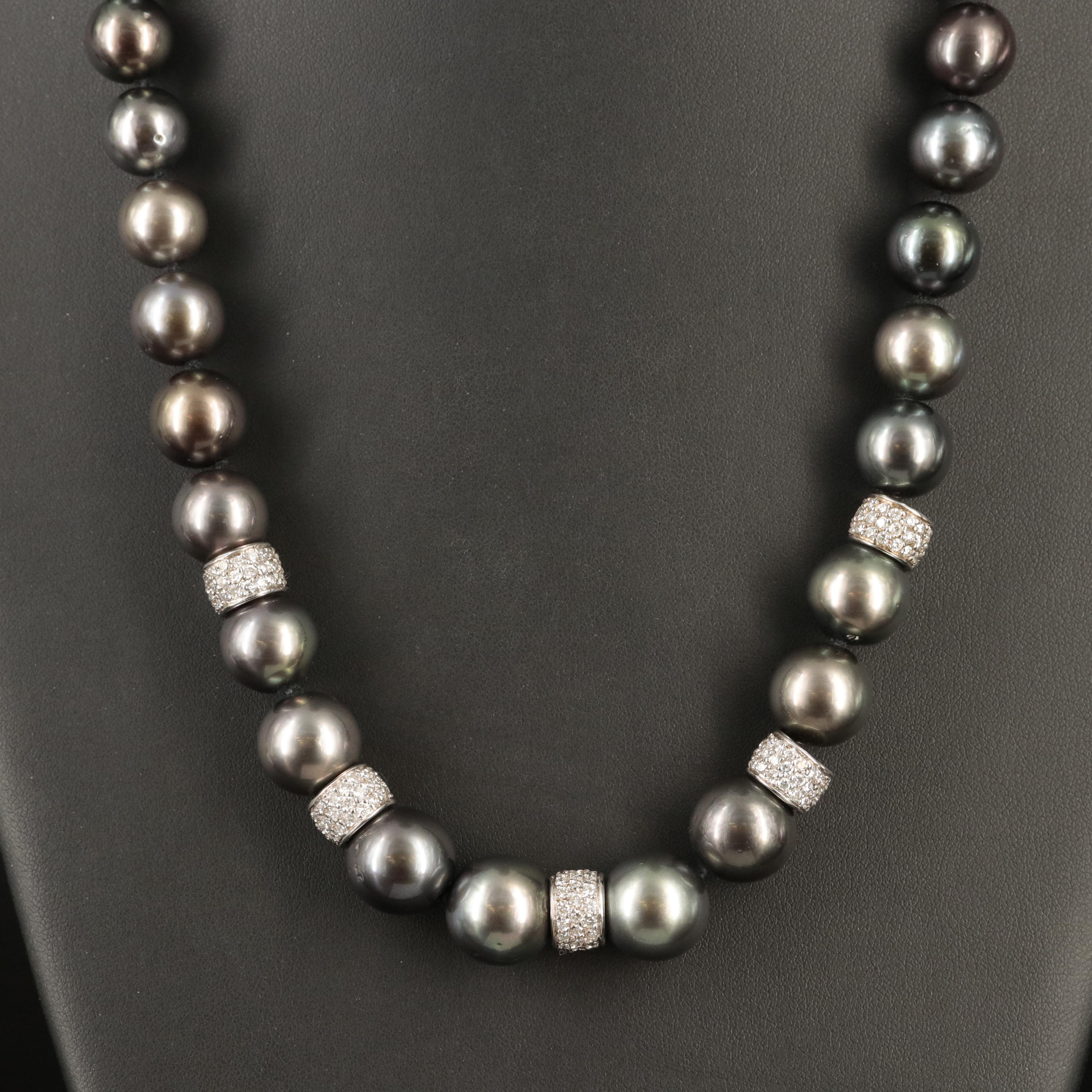 Graduated 10.00 - 14.00 mm Pearl and 4.52 CTW Diamond Station Necklace