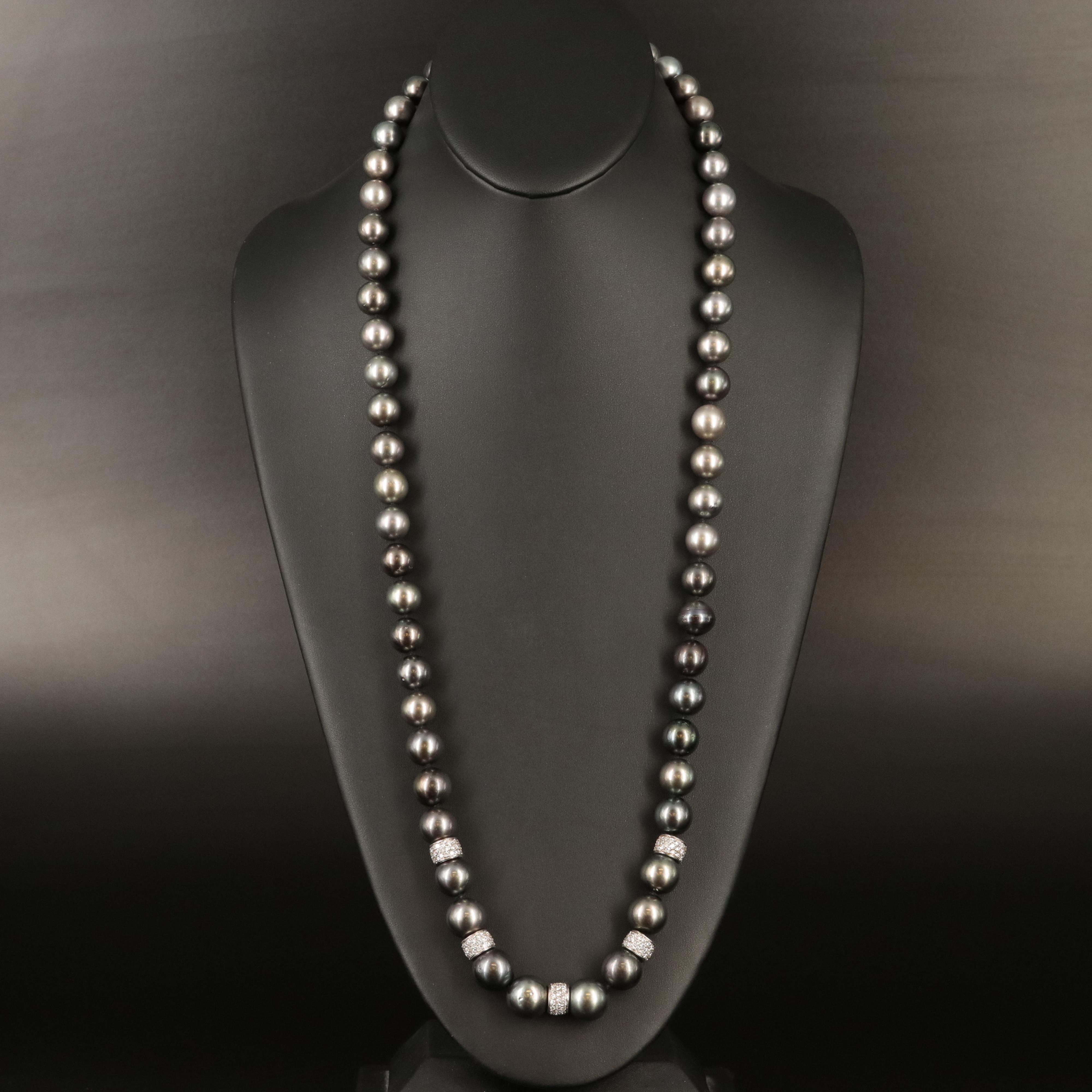 Graduated 10.00 - 14.00 mm Pearl and 4.52 CTW Diamond Station Necklace
