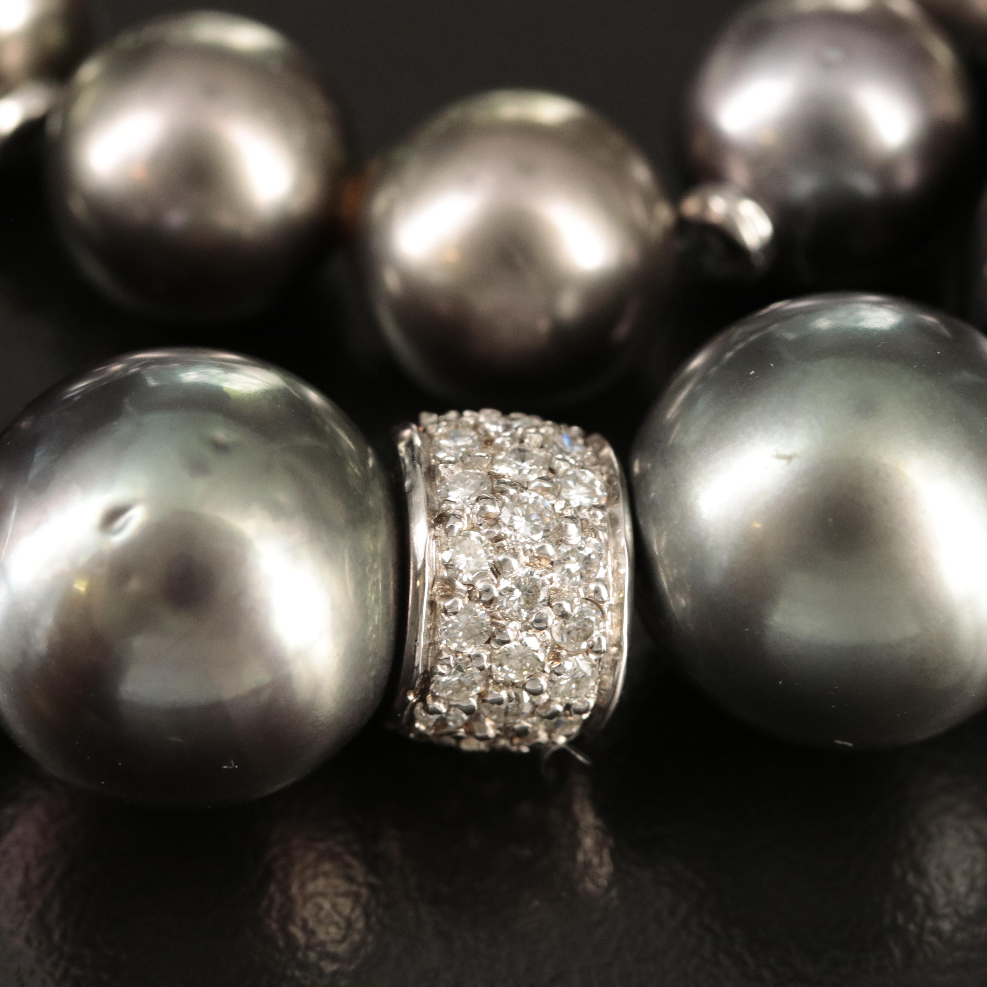 Graduated 10.00 - 14.00 mm Pearl and 4.52 CTW Diamond Station Necklace