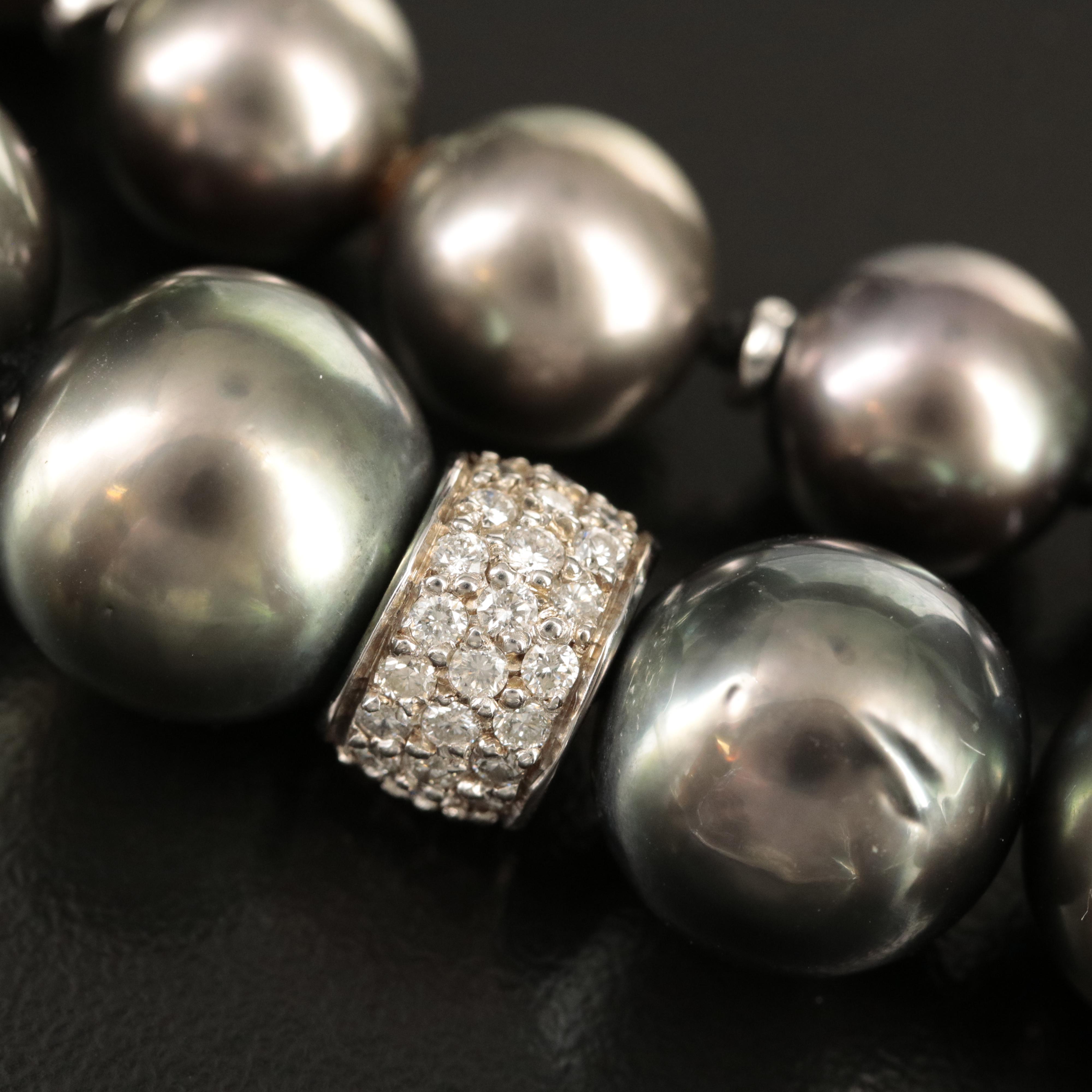 Graduated 10.00 - 14.00 mm Pearl and 4.52 CTW Diamond Station Necklace