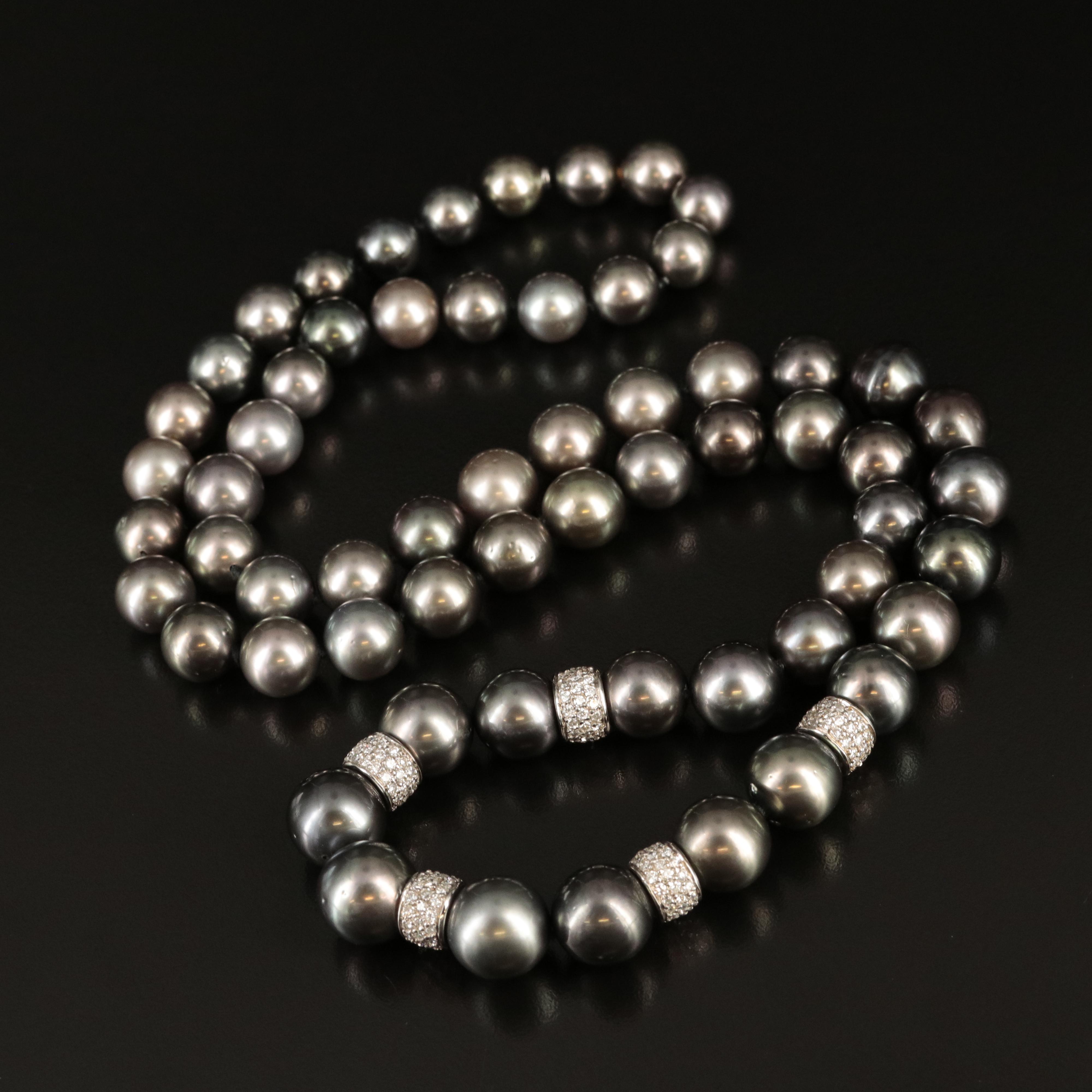 Graduated 10.00 - 14.00 mm Pearl and 4.52 CTW Diamond Station Necklace