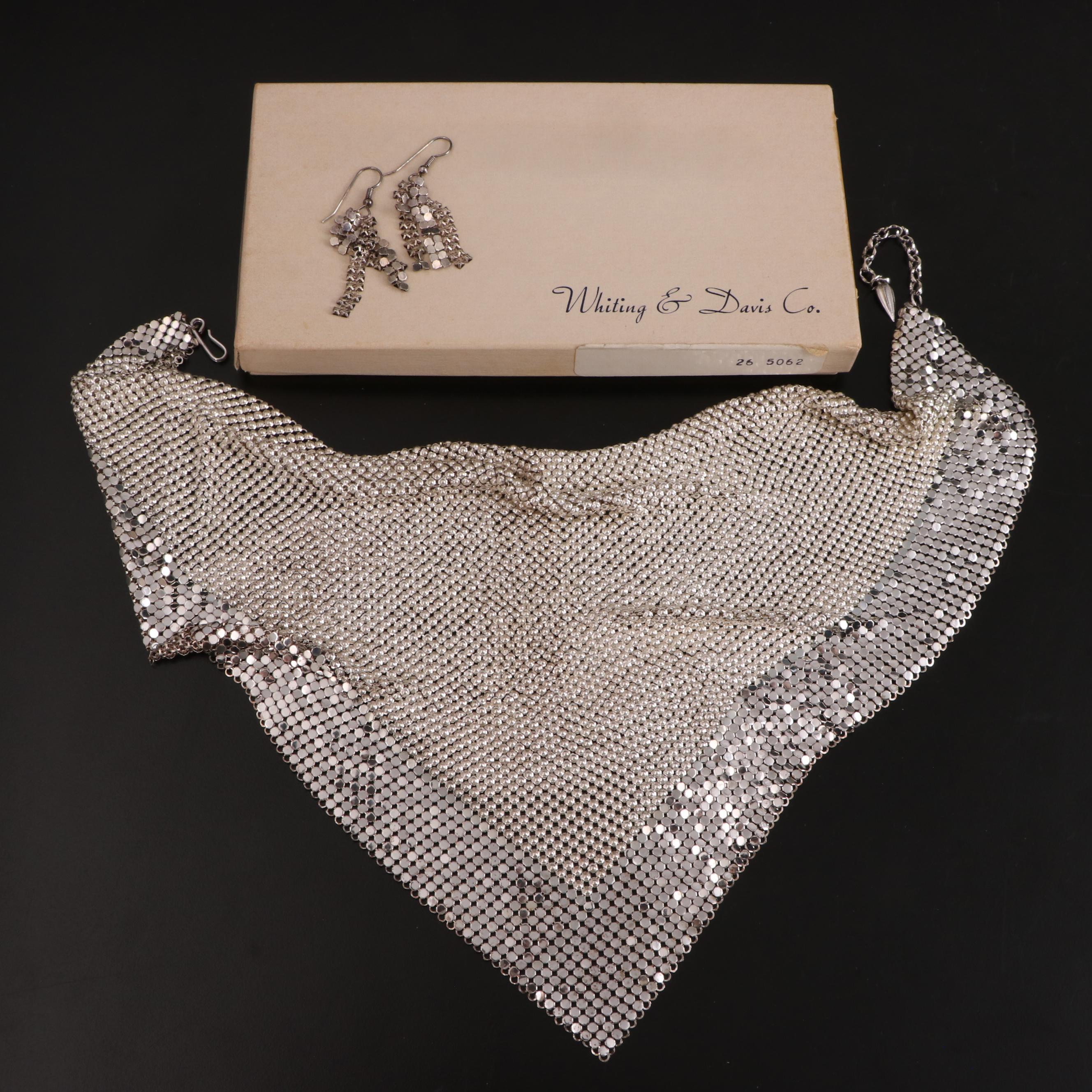 Whiting & Davis Metal Mesh Bandana Necklace and Earrings with Gloves