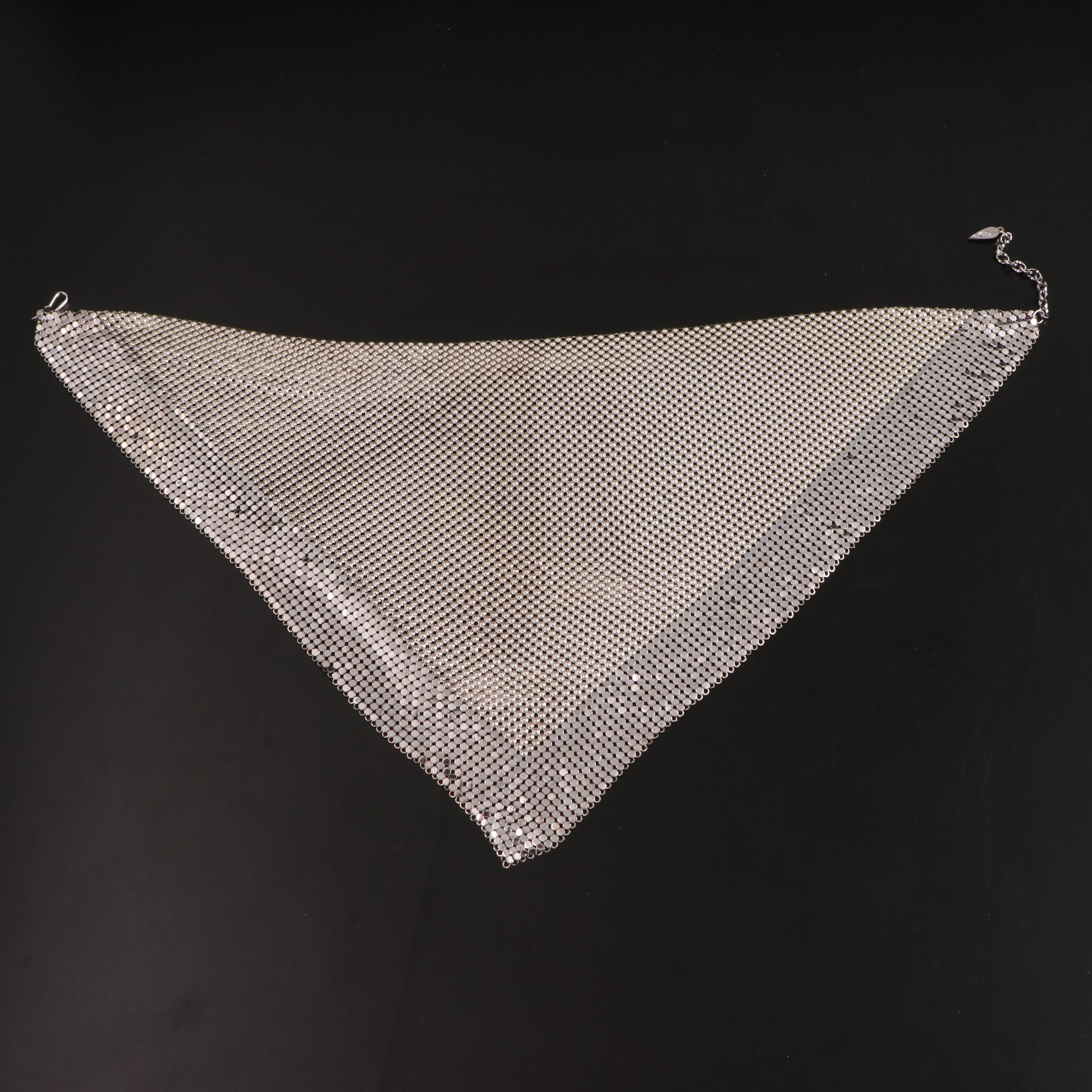 Whiting & Davis Metal Mesh Bandana Necklace and Earrings with Gloves