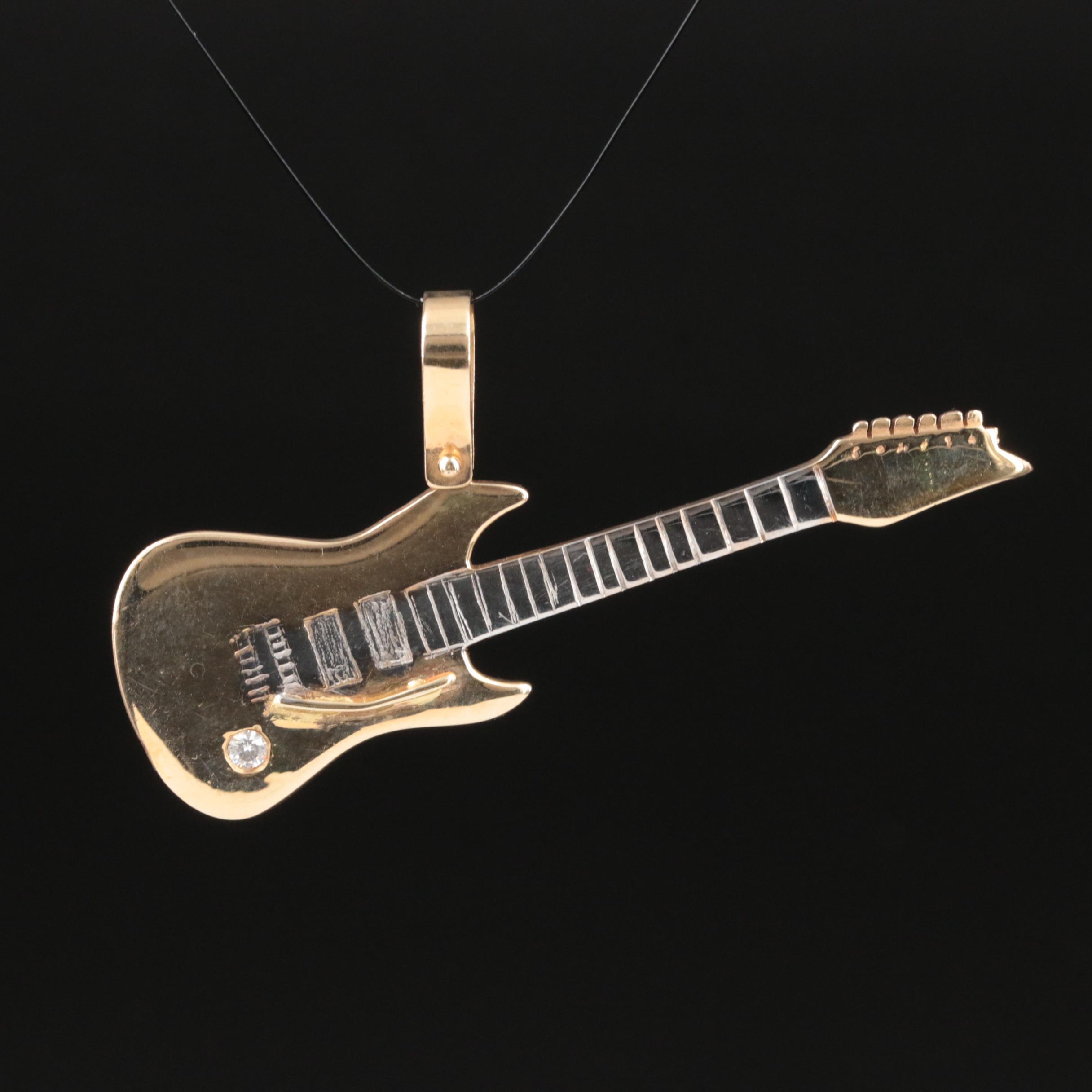 14K 0.05 CT Diamond Fender Stratocaster Style Guitar Pendant
