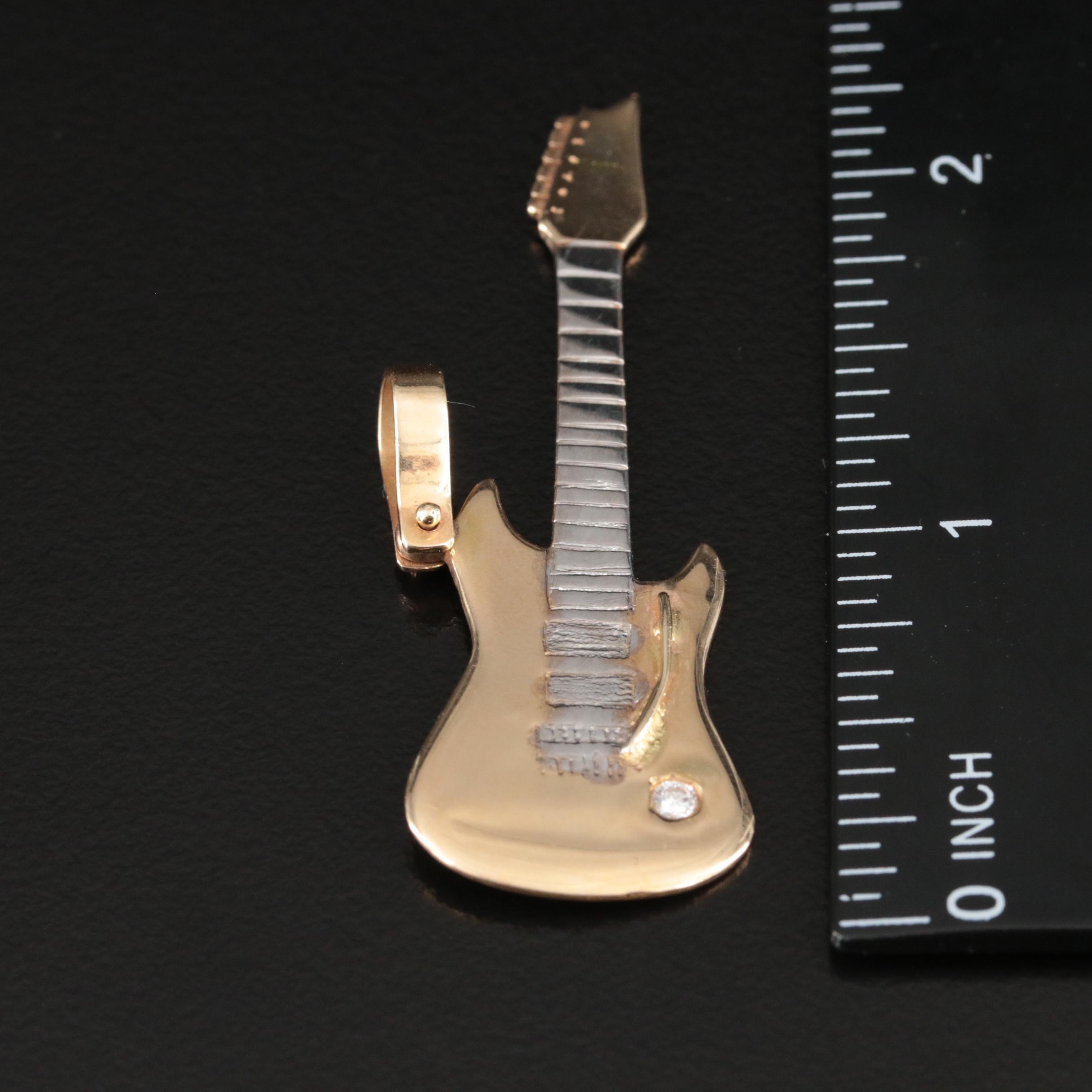 14K 0.05 CT Diamond Fender Stratocaster Style Guitar Pendant