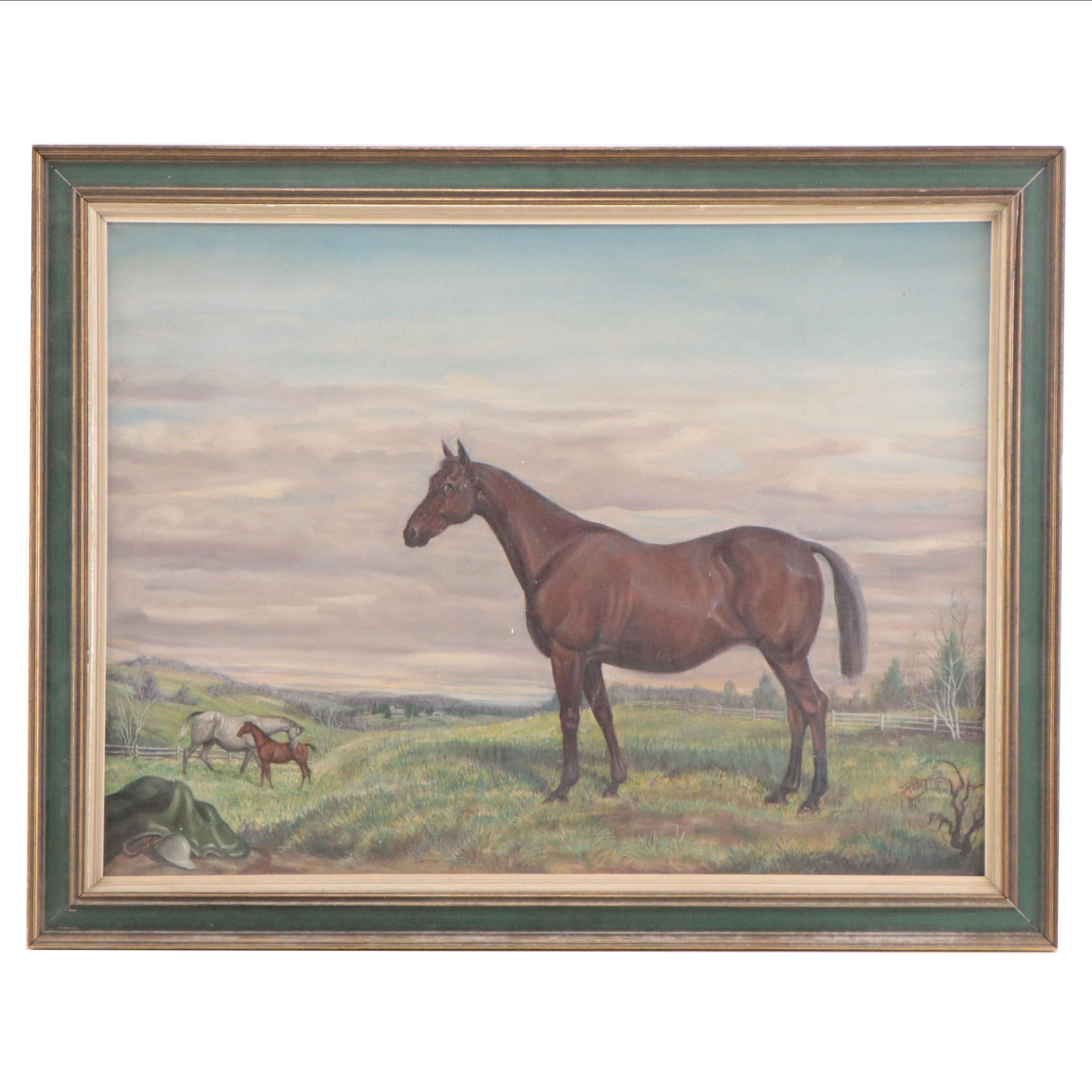Pastoral Portrait Oil Painting of a Horse, Early-Mid-20th Century
