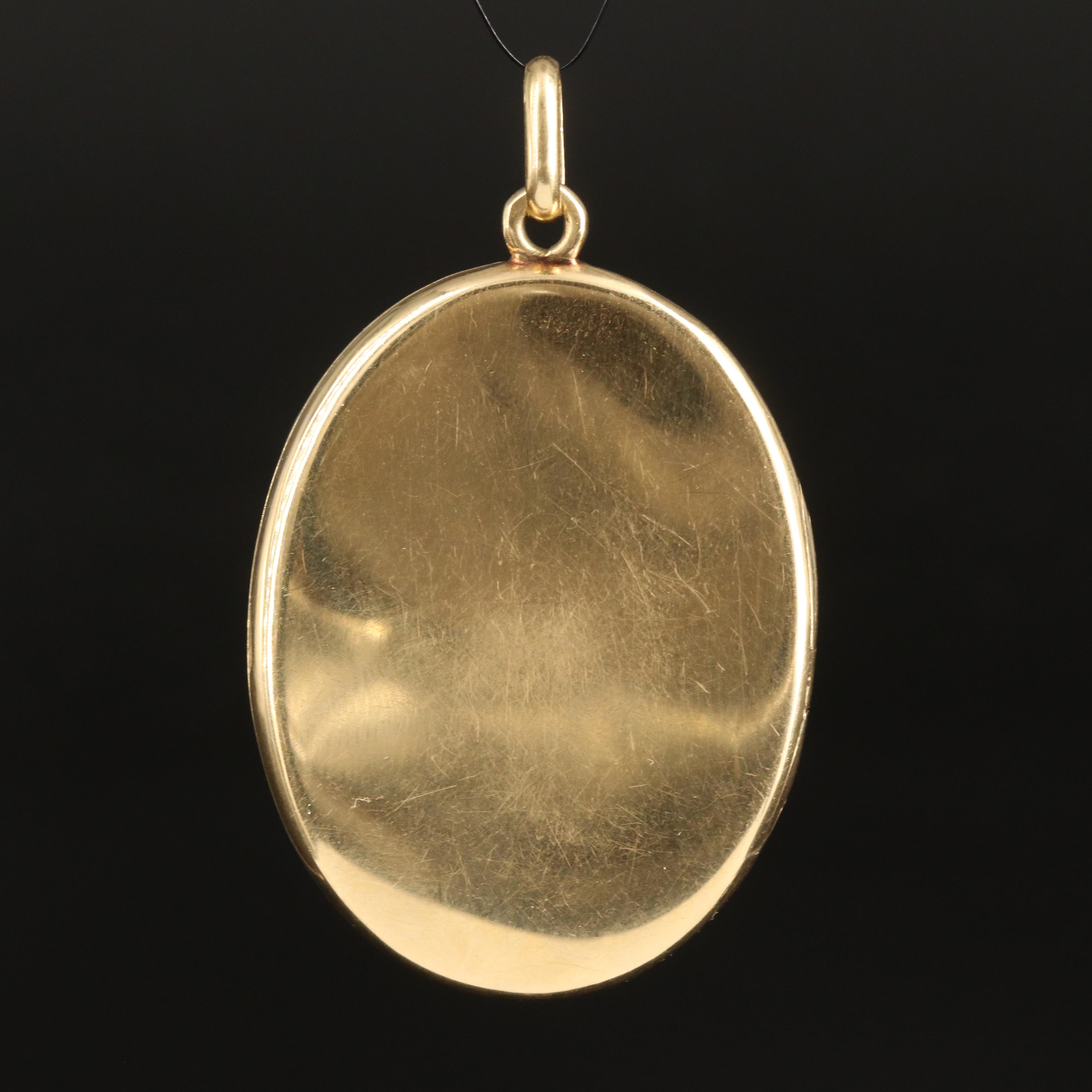 Vintage 14K Floral and Greek Key Champlevé Enamel Locket Pendant