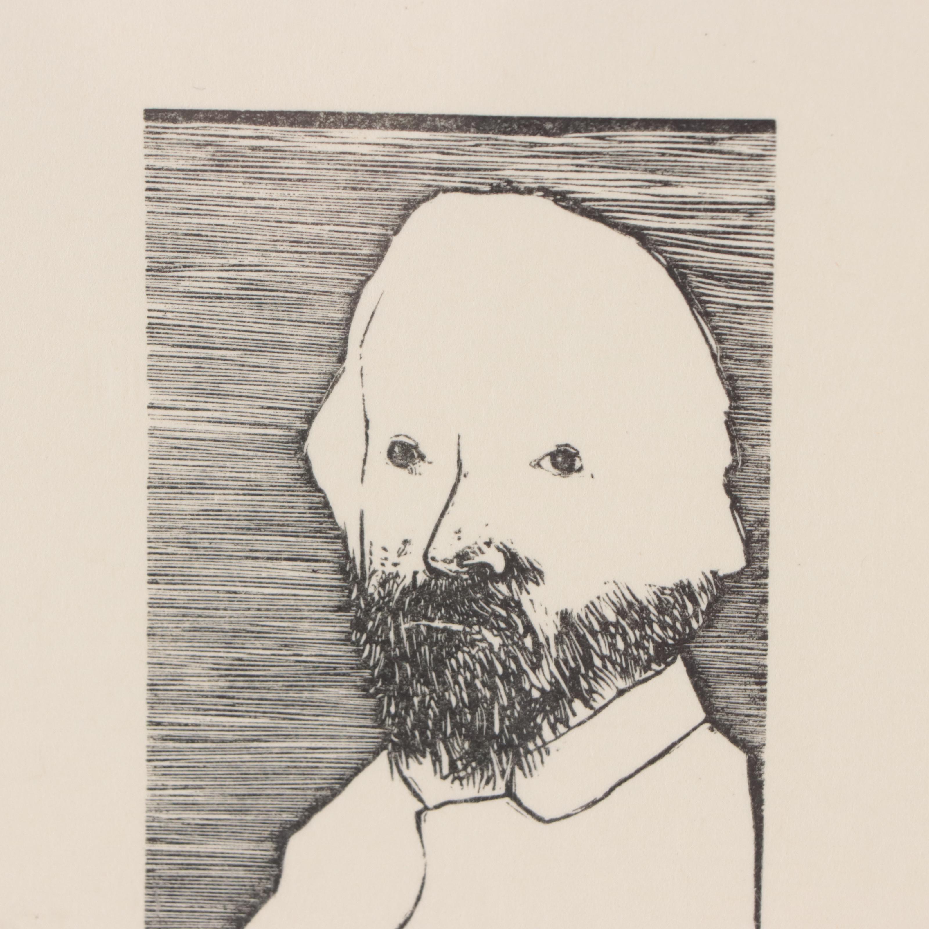 Leonard Baskin Portrait Etching of Bearded Man, Circa 1980