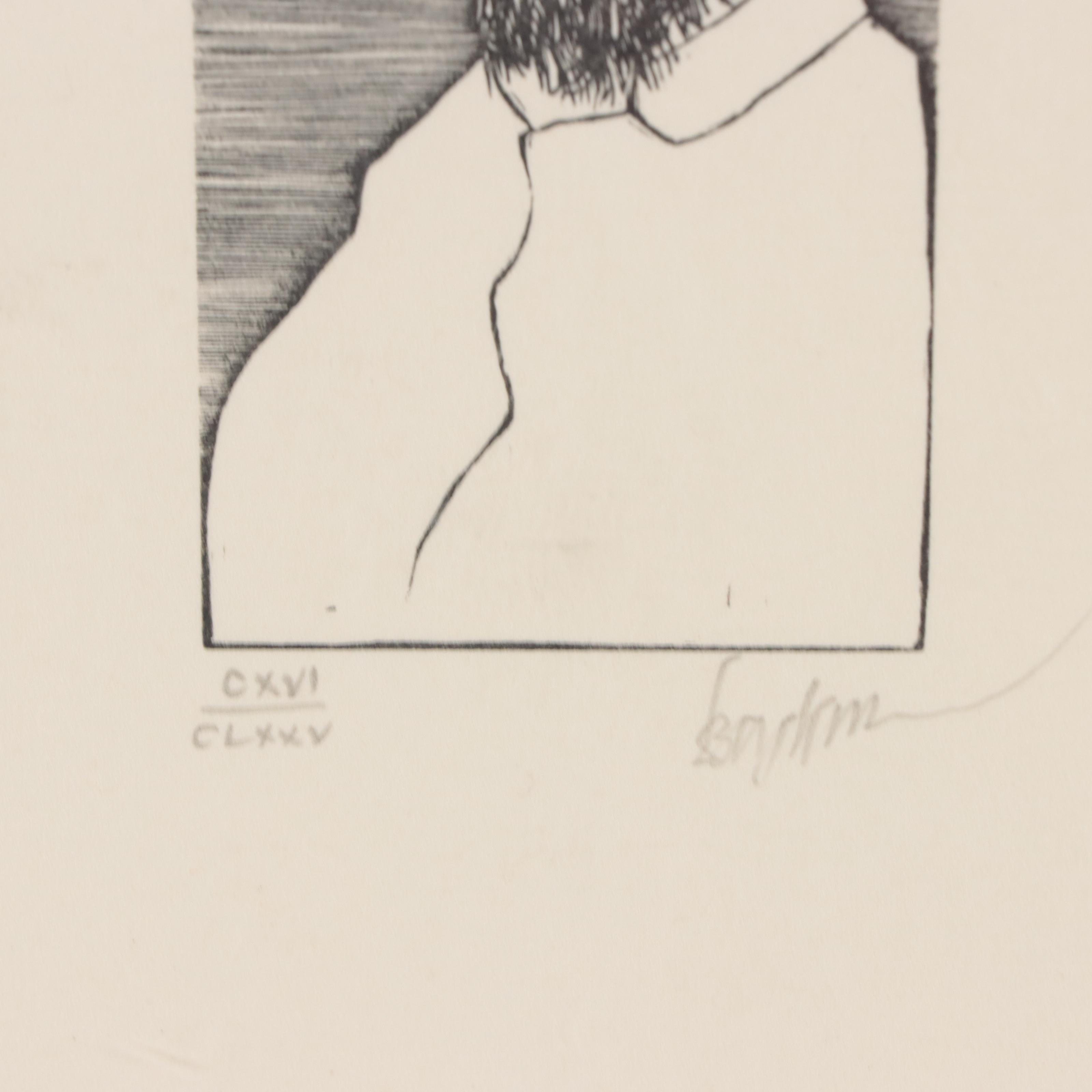 Leonard Baskin Portrait Etching of Bearded Man, Circa 1980