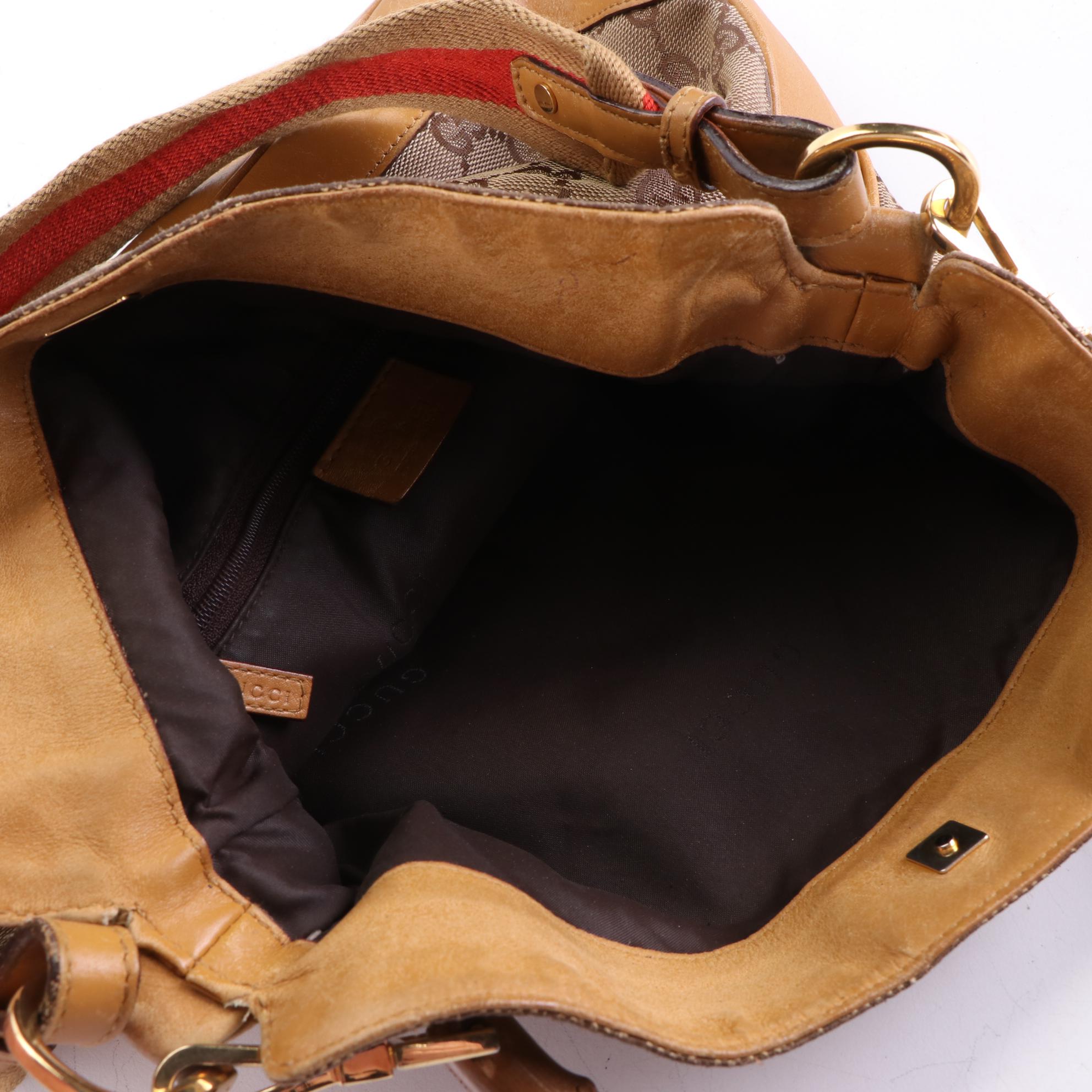 Gucci Two-Way Bamboo Handle Bag in GG Canvas and Leather Trim