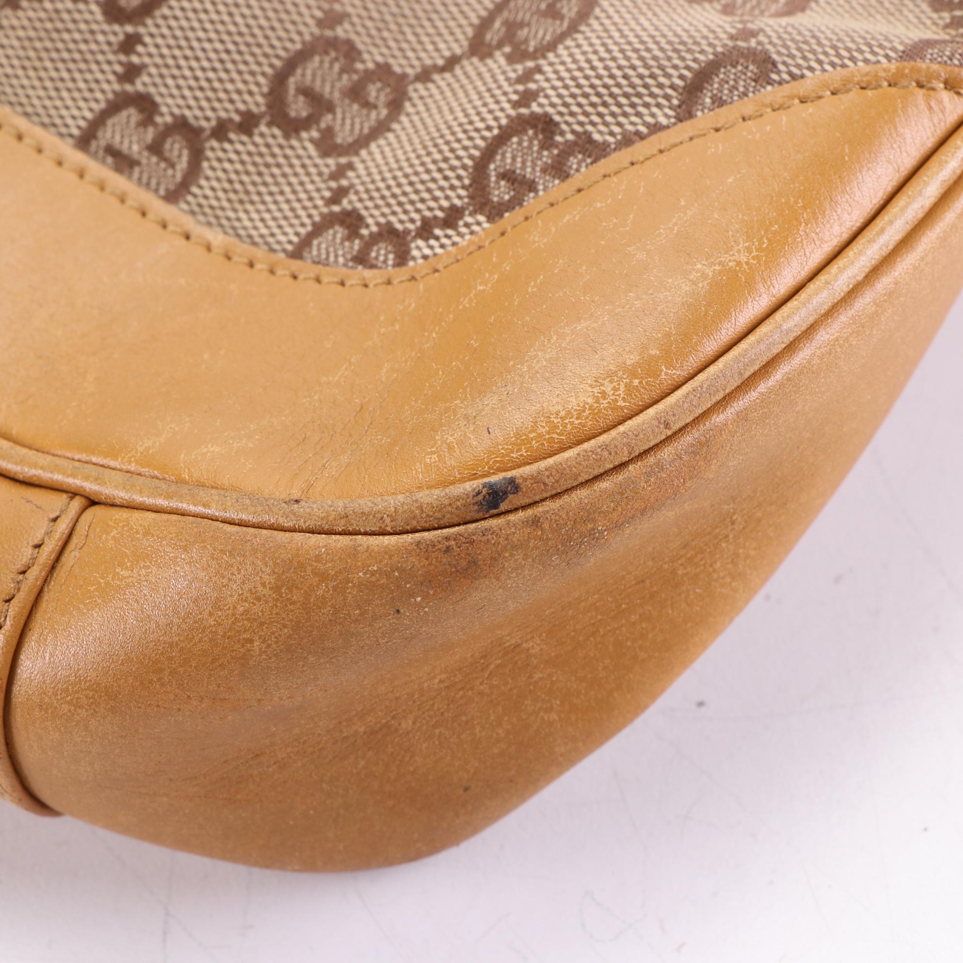 Gucci Two-Way Bamboo Handle Bag in GG Canvas and Leather Trim