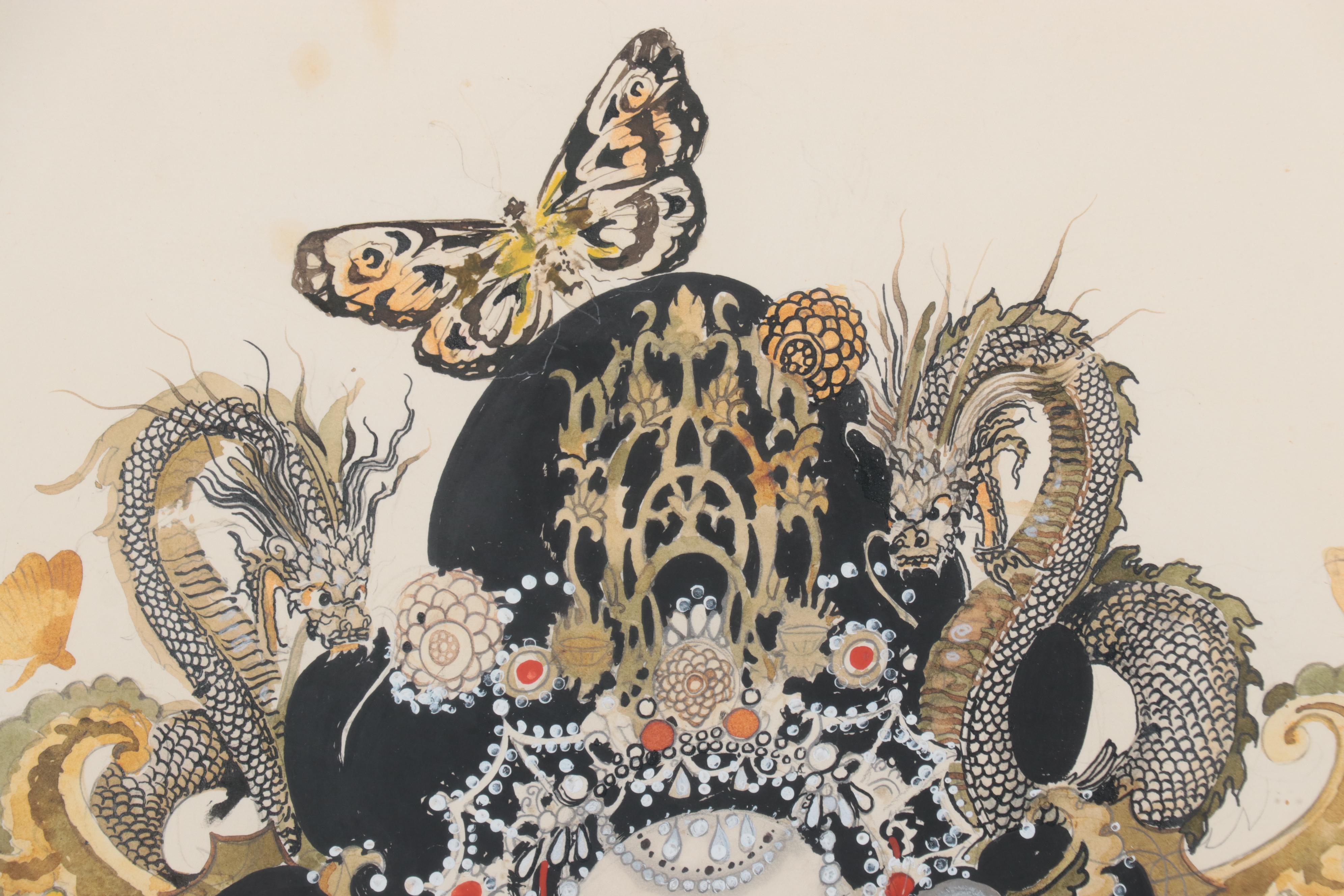 Stylized Watercolor Painting of Figure, 1971