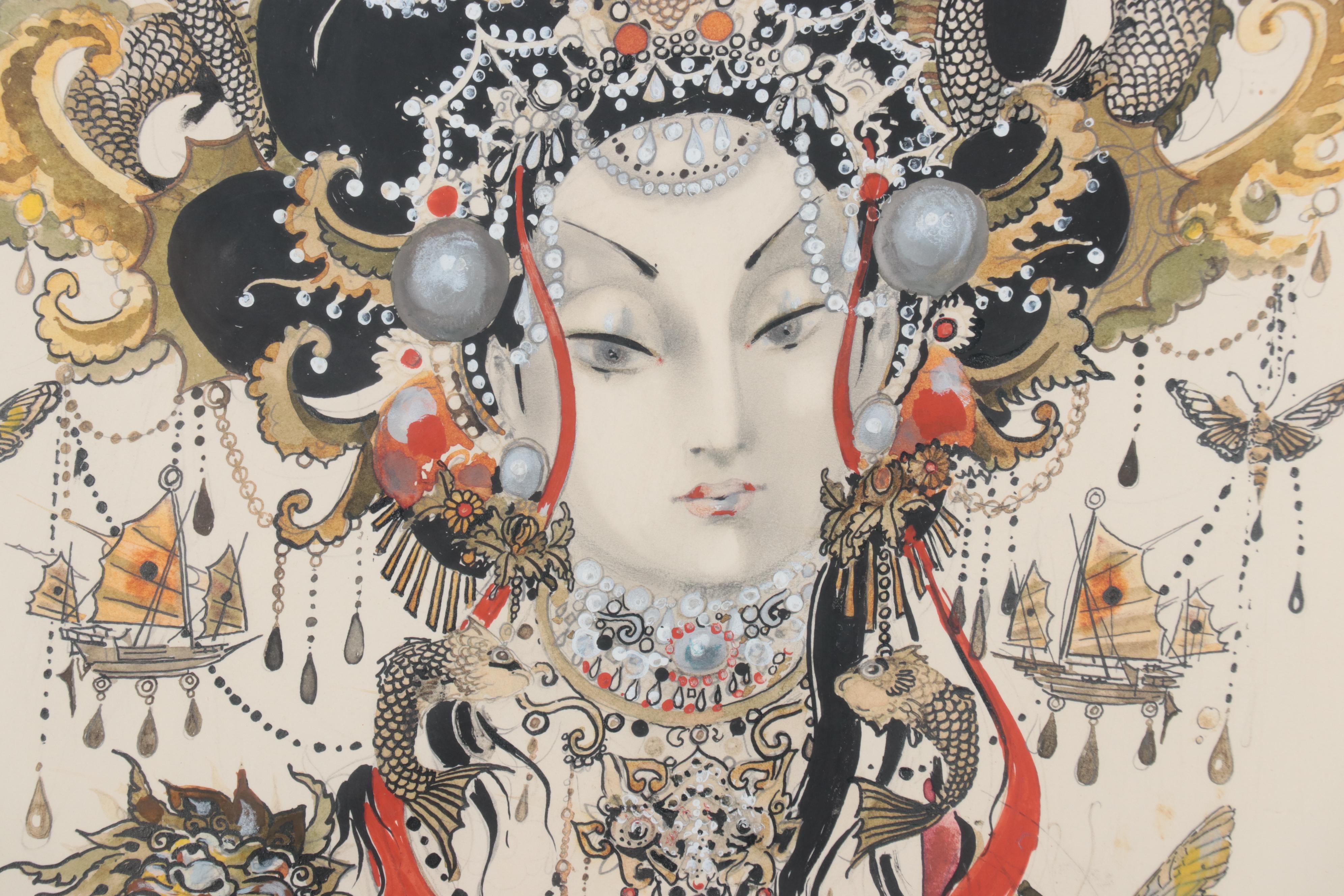 Stylized Watercolor Painting of Figure, 1971