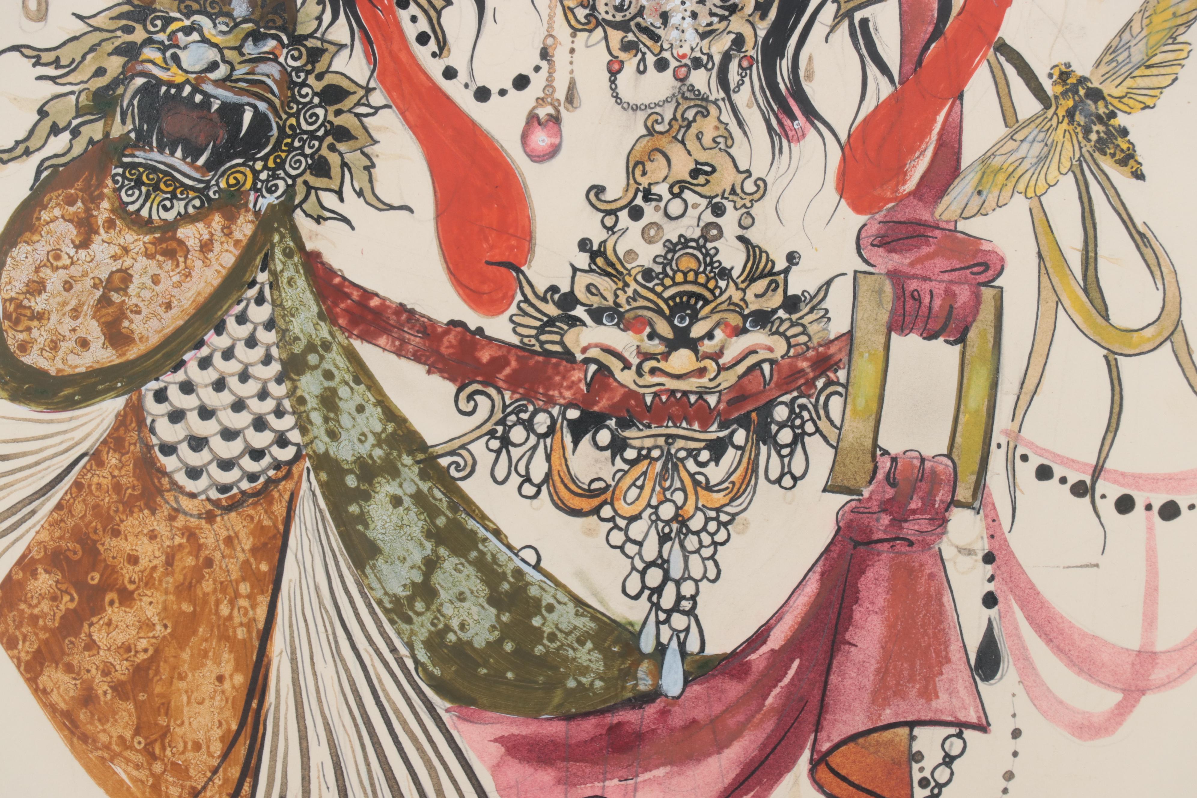 Stylized Watercolor Painting of Figure, 1971