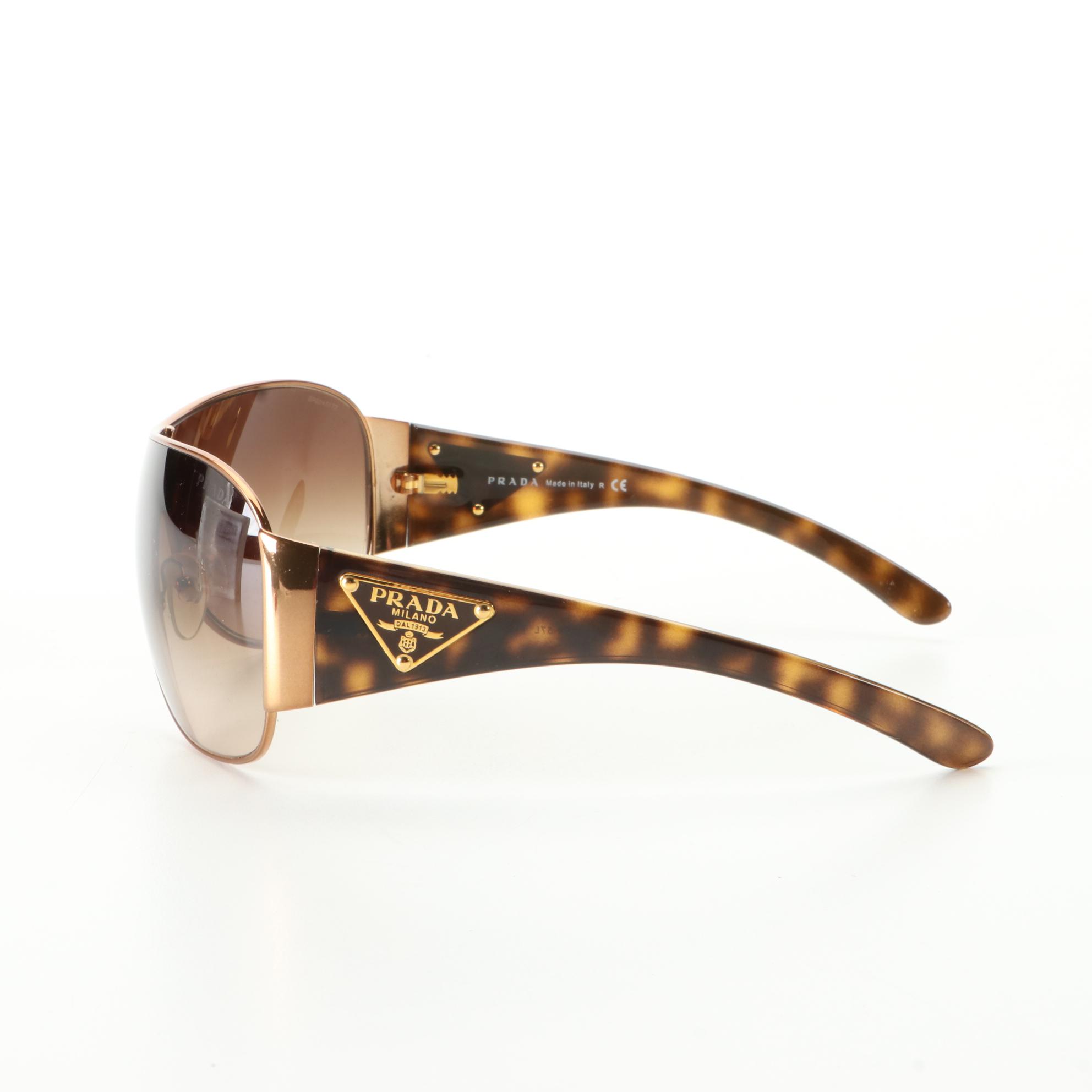 Prada SPR 57L Wrap Sunglasses in Metal and Acetate with Case