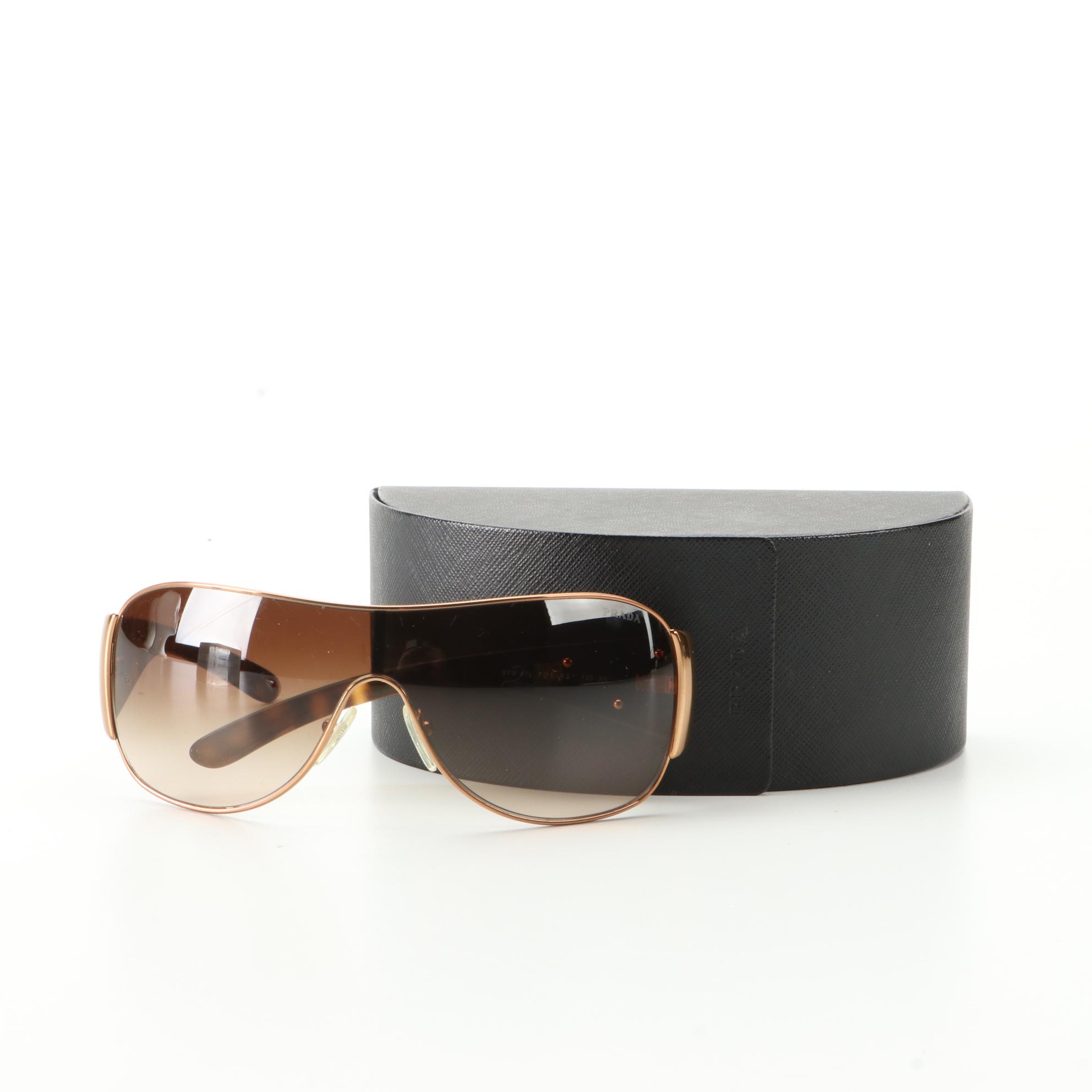 Prada SPR 57L Wrap Sunglasses in Metal and Acetate with Case