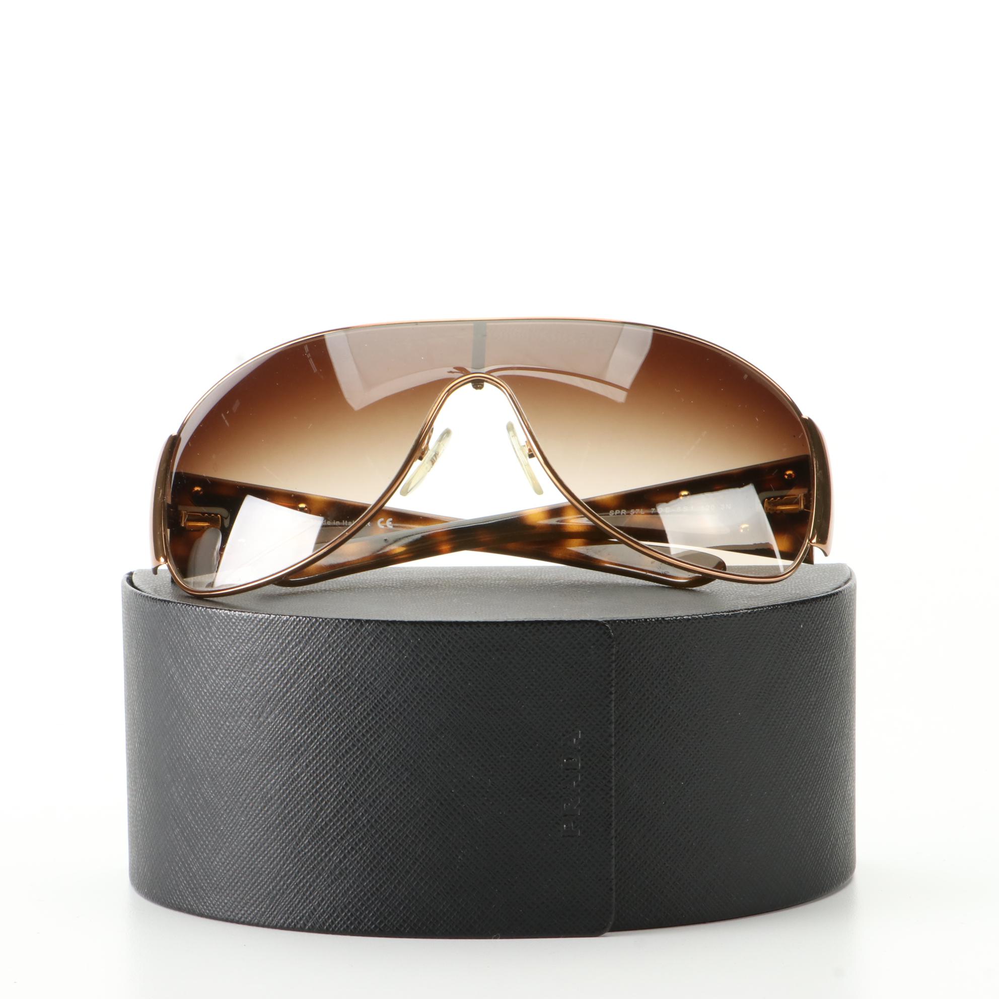 Prada SPR 57L Wrap Sunglasses in Metal and Acetate with Case