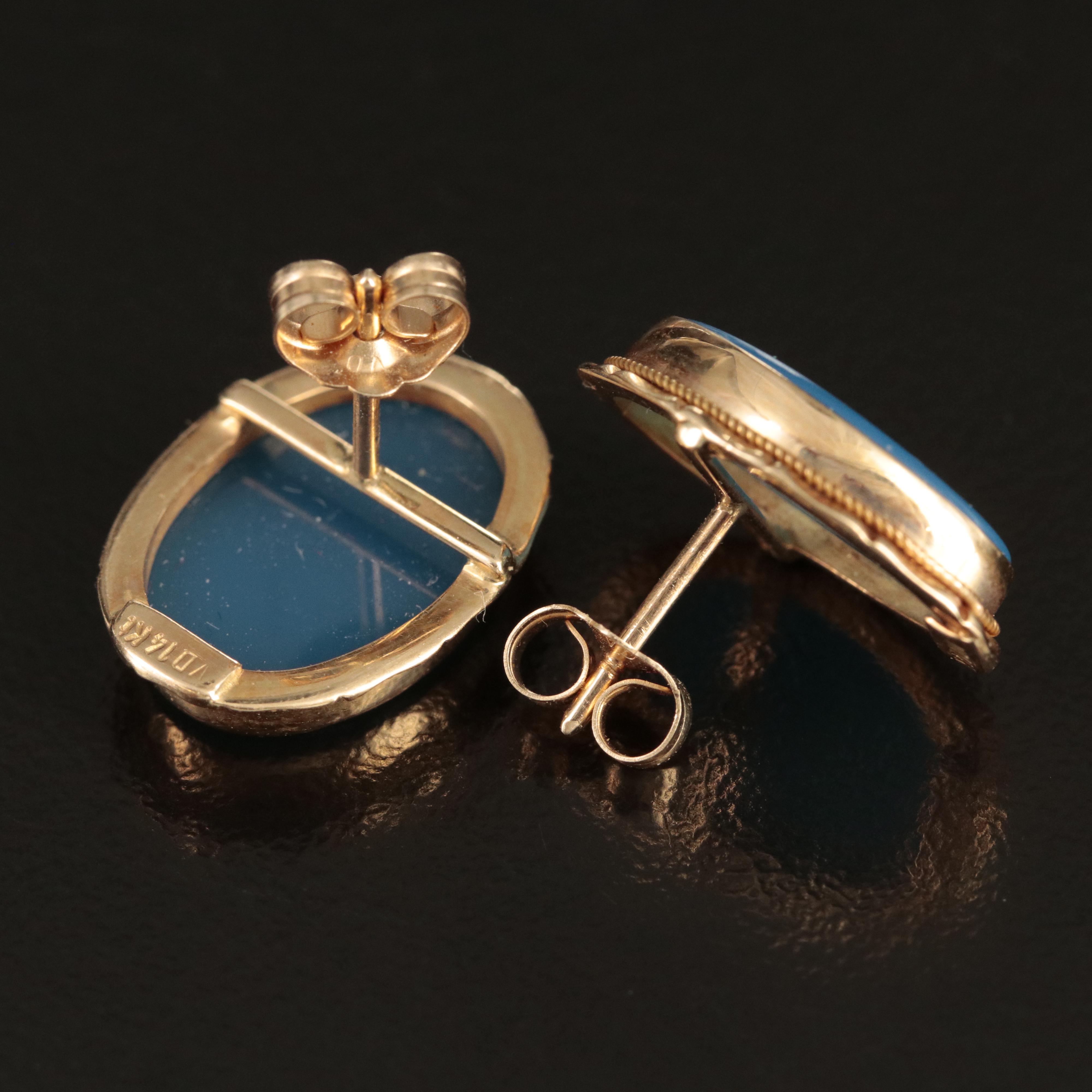 14K Chalcedony Intaglio Roman Soldier Earrings