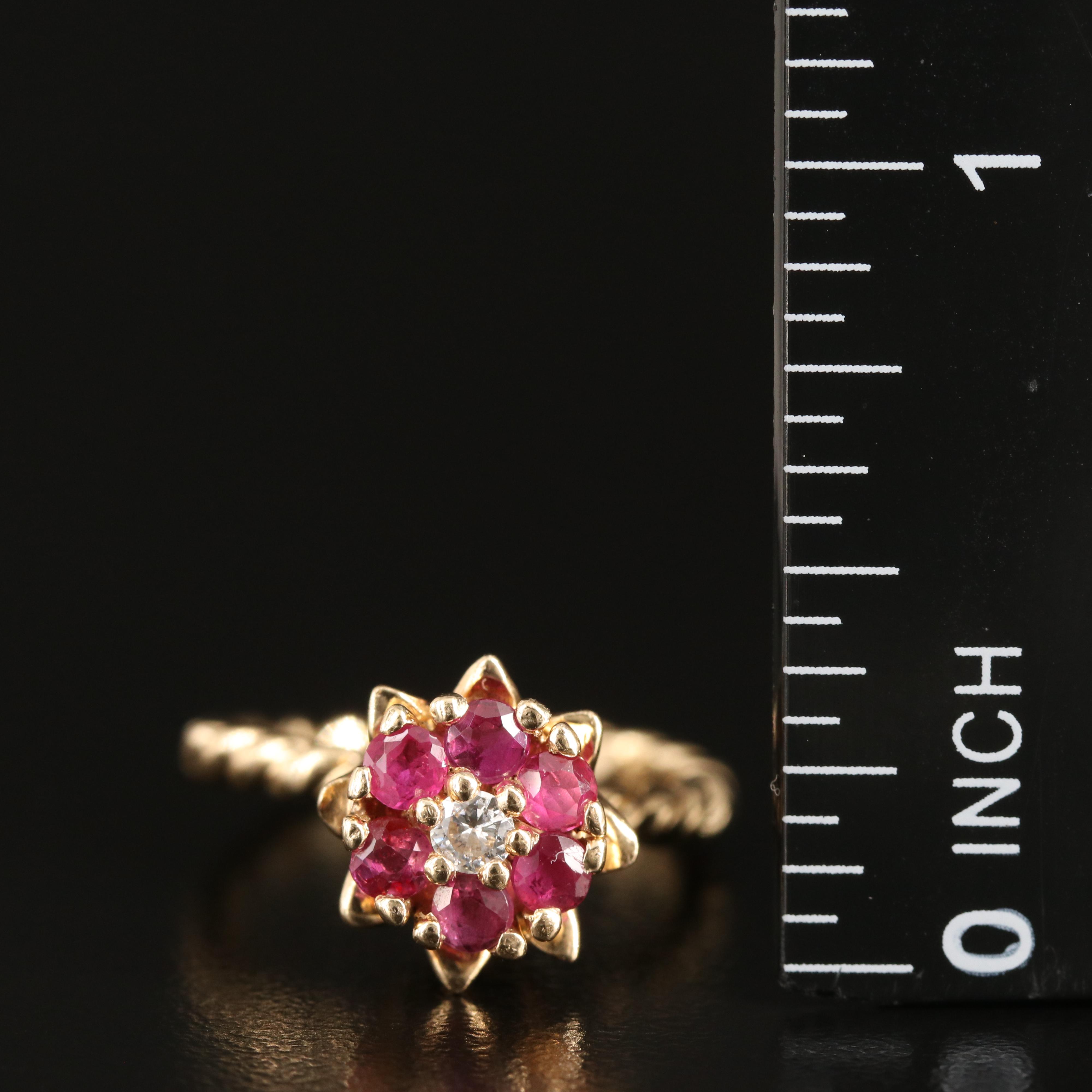 14K Diamond and Ruby Flower Ring